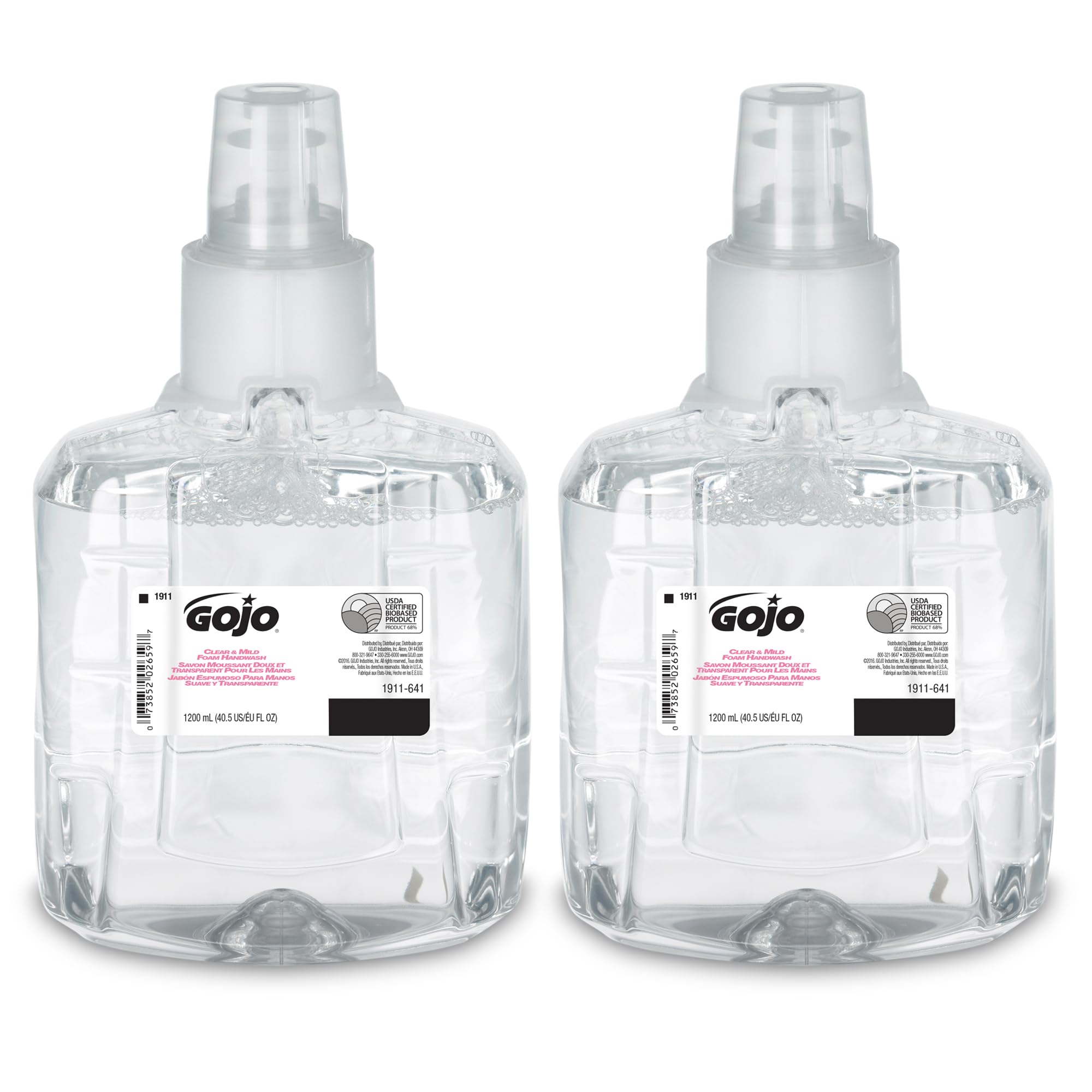 GOJO Clear & Mild Foam Handwash, EcoLogo Certified, 1200 mL Foam Hand Soap Refill LTX-12 Touch-Free Dispenser (Pack of 2) - 1911-02ECOLOGOECOLOGO