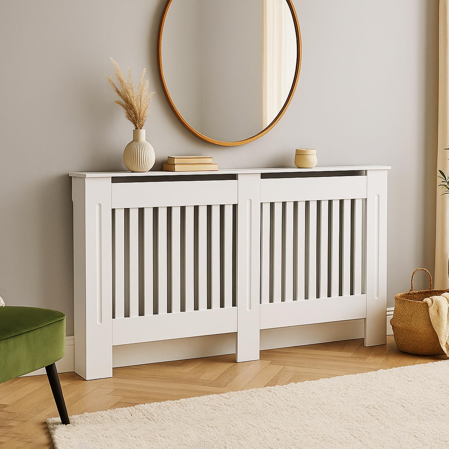 GHC White Radiator Cover Cabinet – Stylish Wooden Heater Cover with Shelf, Modern Radiator Cabinet for Living Room, Bedroom & Hallway – Safe & Practical Home Furniture，Large