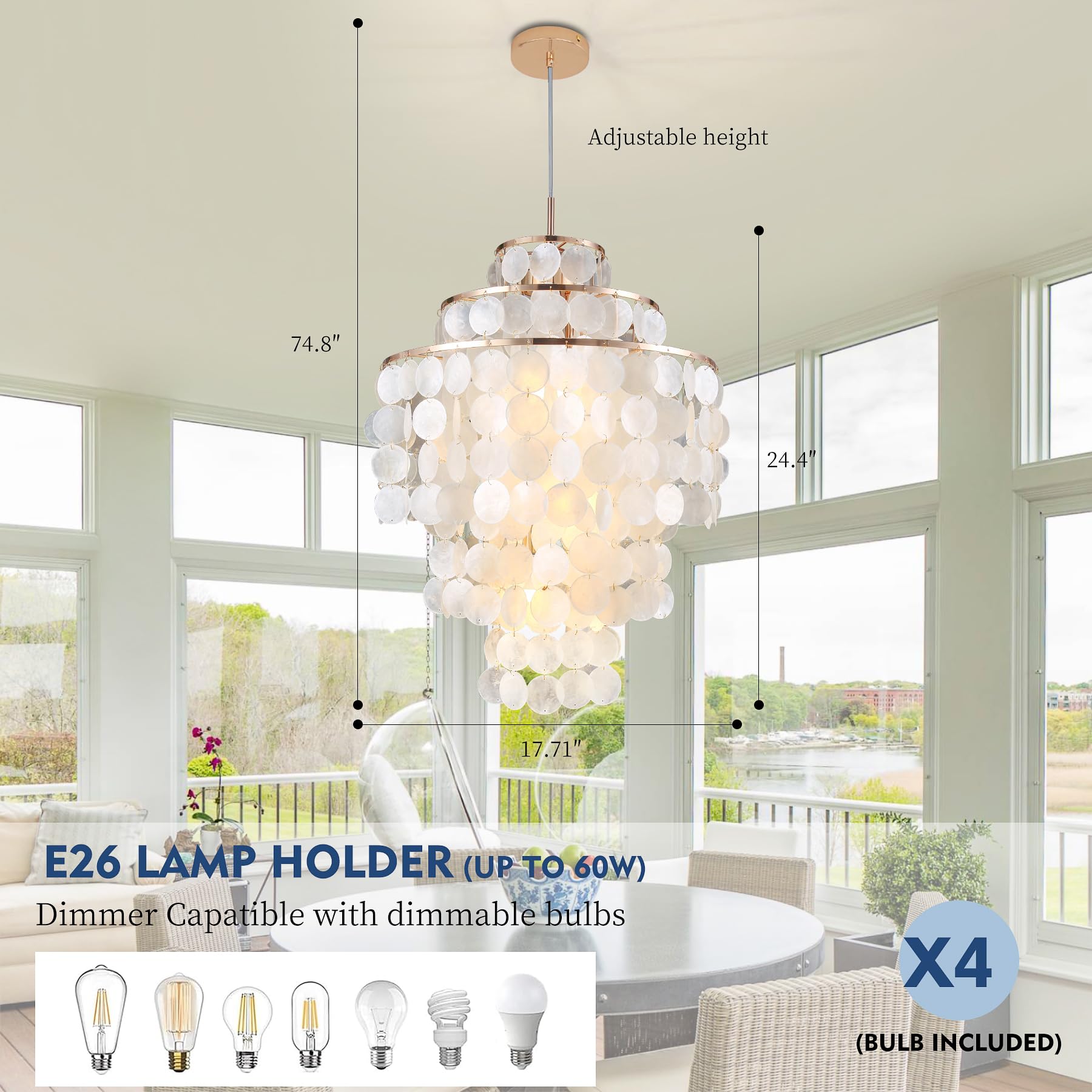 Joyartic Capiz Shell Chandelier,18