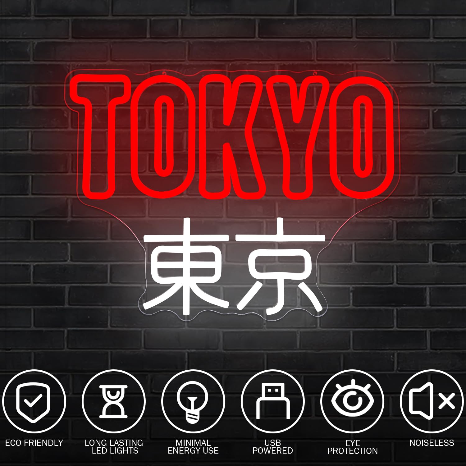 Tokyo Panneau néon japonais à LED pour salle de jeux alimenté par USB - Art japonais Kanji pour chambre à coucher, bar, grotte d'homme, cadeau pour amis