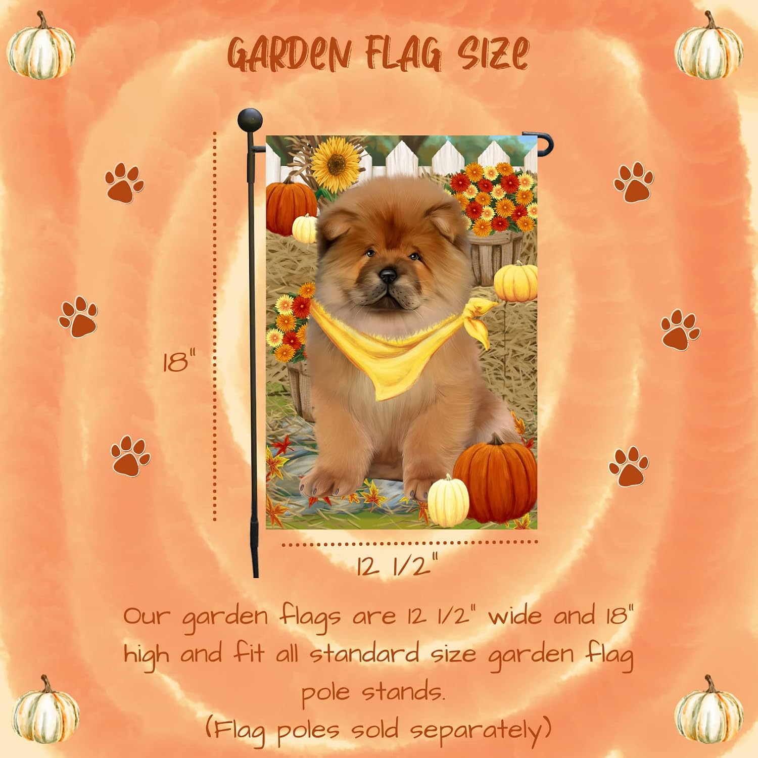 Doggie of the Day Fall Autumn Greeting Chow Chow Dog Garden Flags- Outdoor Double Sided Garden Yard Porch Lawn Spring Decorative Vertical Home Flags 12 1/2"w x 18"h - GFLAG55665