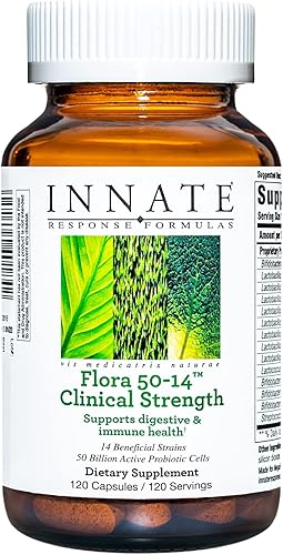 INNATE Response Formulas Flora 50-14 Clinical Strength suplemento probiótico con 50 mil millones de UFC 14 cepas probióticas vegano proyecto