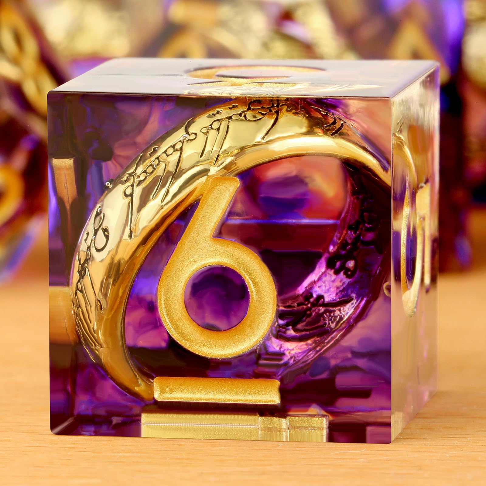 Magic Lord Ring D&D Dice Set DNDND Sharp Edge DND Dice Purple Swirl with Golden Ring Inside with Gift Metal Case for Dungeons & Dragons D&D Tabletop Game (Purple)