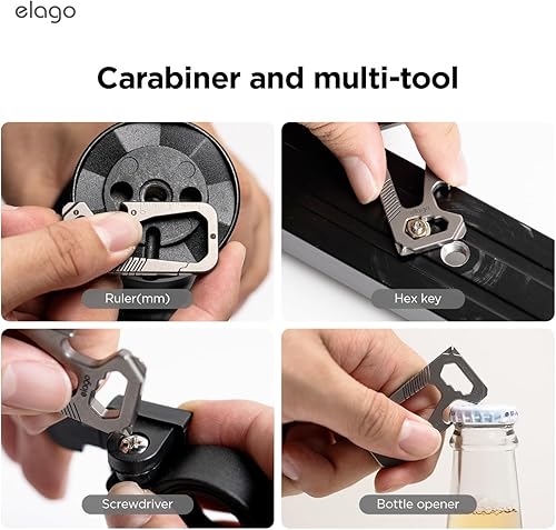 Miniatura 4 de elago Llavero mosquetón EDC de titanio multiherramienta con destornillador, cabeza plana, llave hexagonal, regla, abrebotellas, multifuncional,