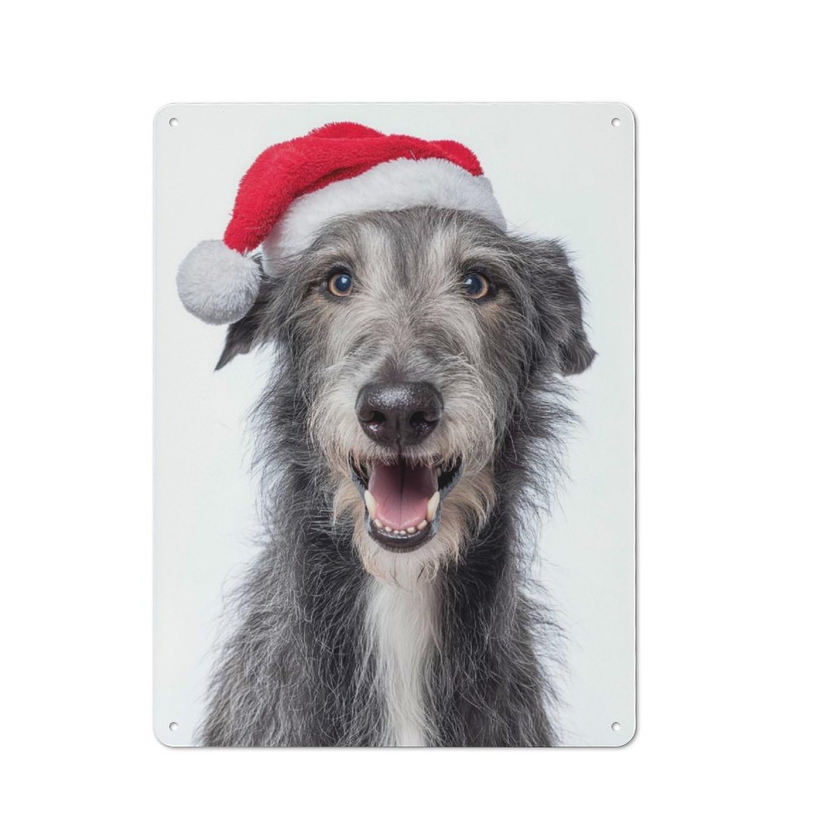Junmoney Scottish Deerhound Dog With Santa Hat Portrai For Café Or Restaurant, T Vintage Metal Sign 40X30cm, For Vintage Wall Decor Fans, For Cafés, Pubs And Restaurants