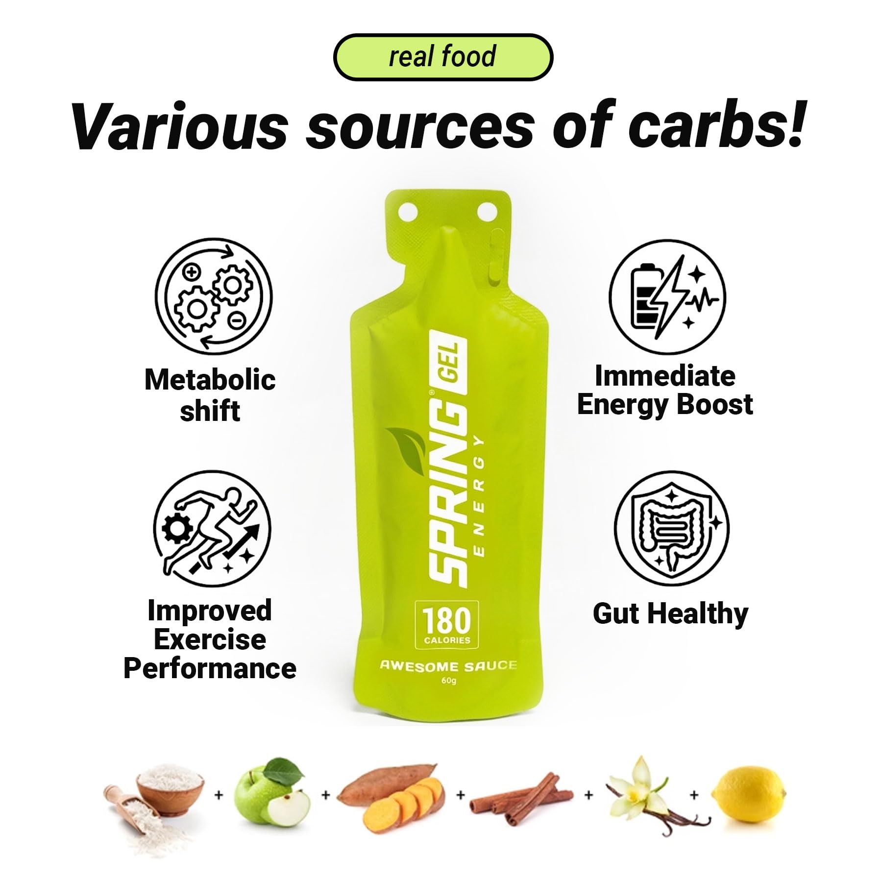 Spring Energy Gel – Wholesome, Stomach Friendly, Vegan | Apple Cinnamon Sweet Potato | Awesome Sauce | No Rice Syrup. No Maltodextrin. No Preservatives — Amazon image 3