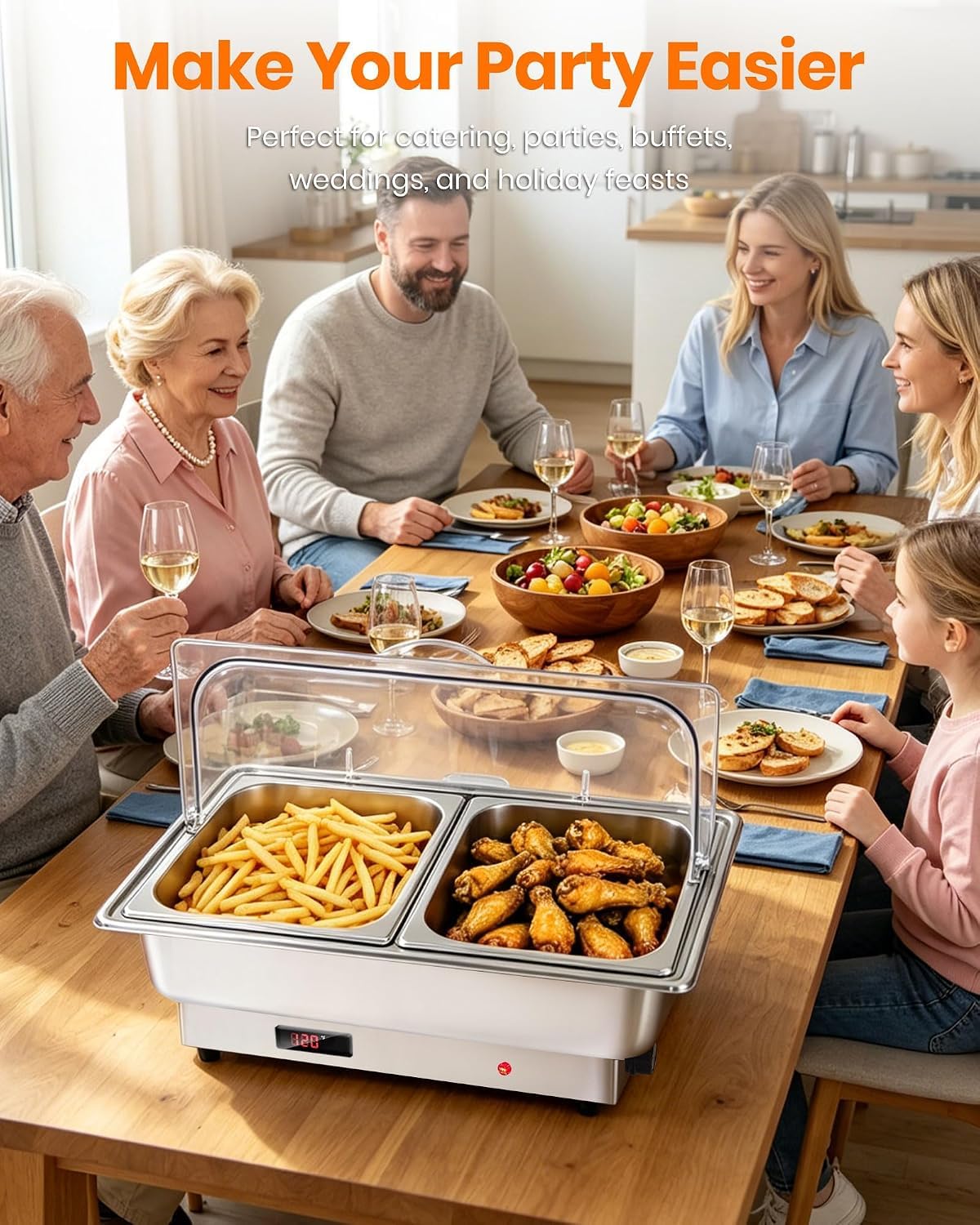 9L Chafing Dish Buffet Eléctrico Acero Inoxidable Calentador de Buffet (Plateado 1)