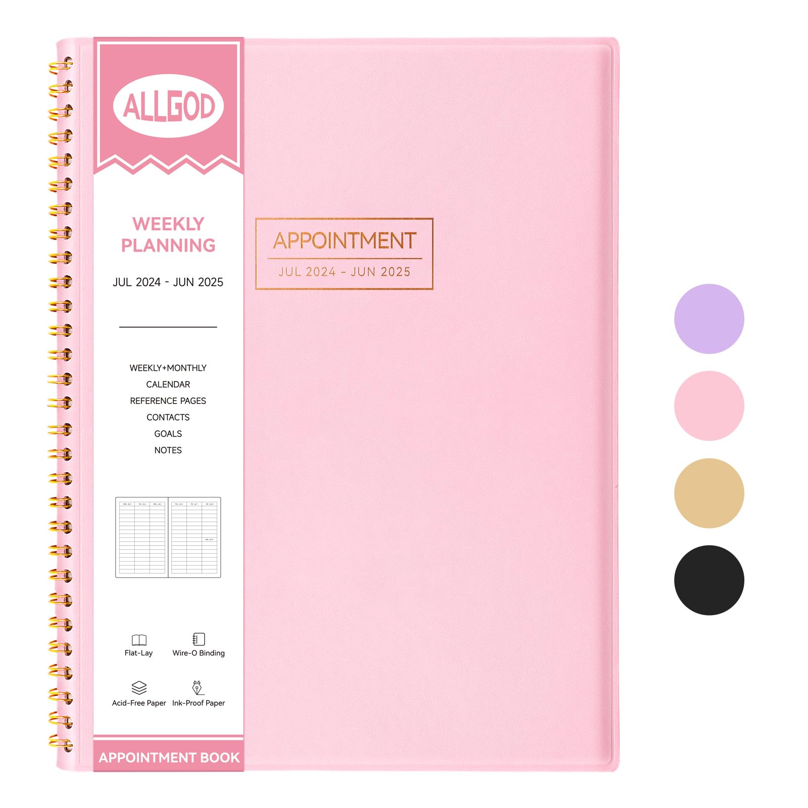 ALLGOD Appointment Book 2024-2025 Weekly Daily Hourly Planner 8.5"x11" Spiral Bound, JUL. 2024 - JUN. 2025, Large Schedule Planner 2024 Appointment Planner with 15-Minute Increments, Flexible Cover