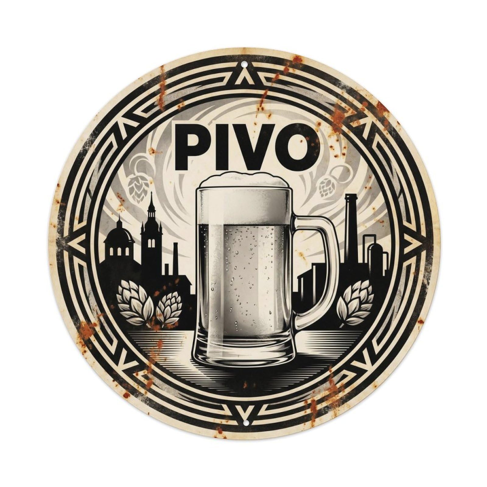 Czech Drink Culture Beer Lager Mug Vintage Monochrome Metal Tin Sign
