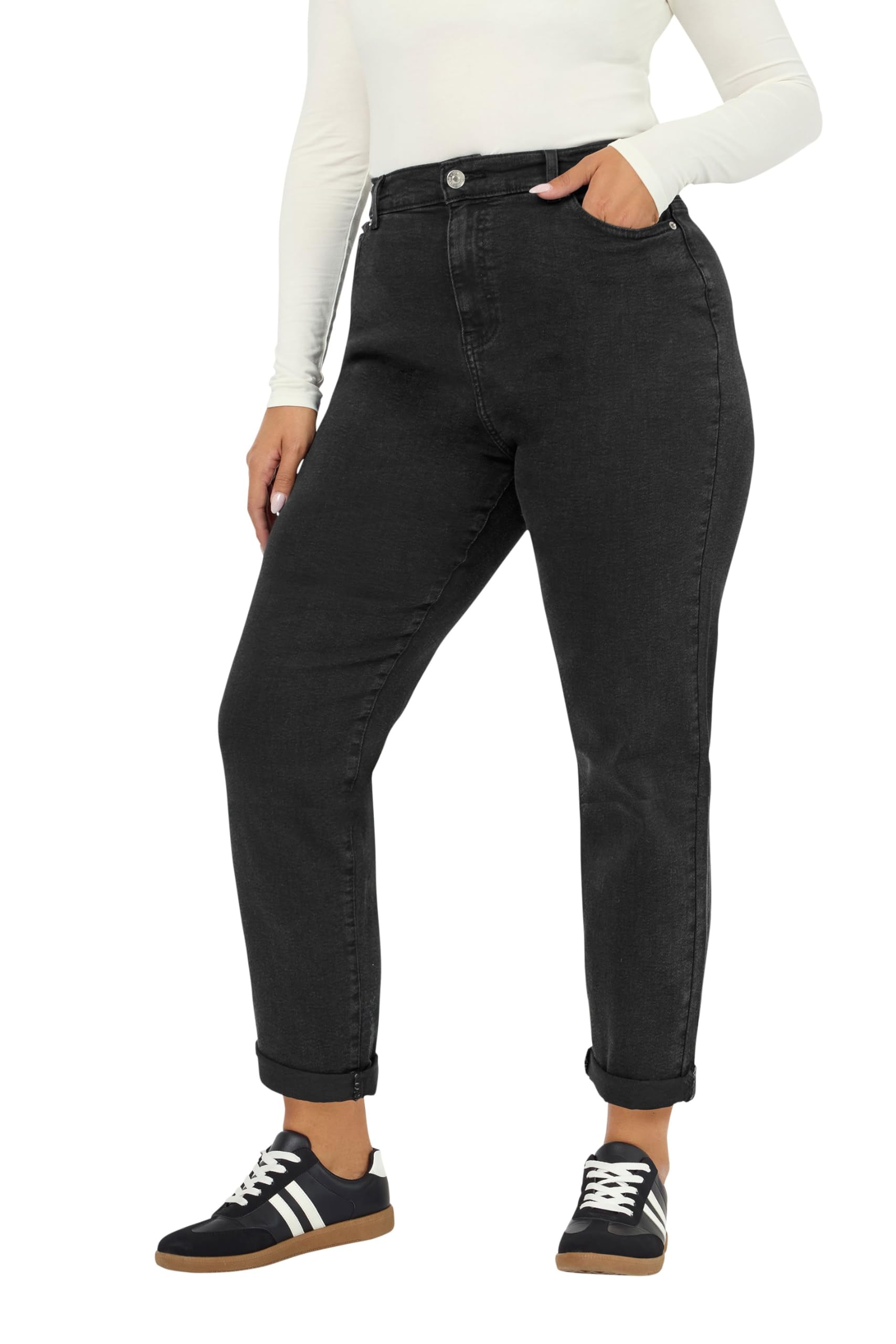Yours Women's Black Wash Denim Boyfriend Jeans In Size 28