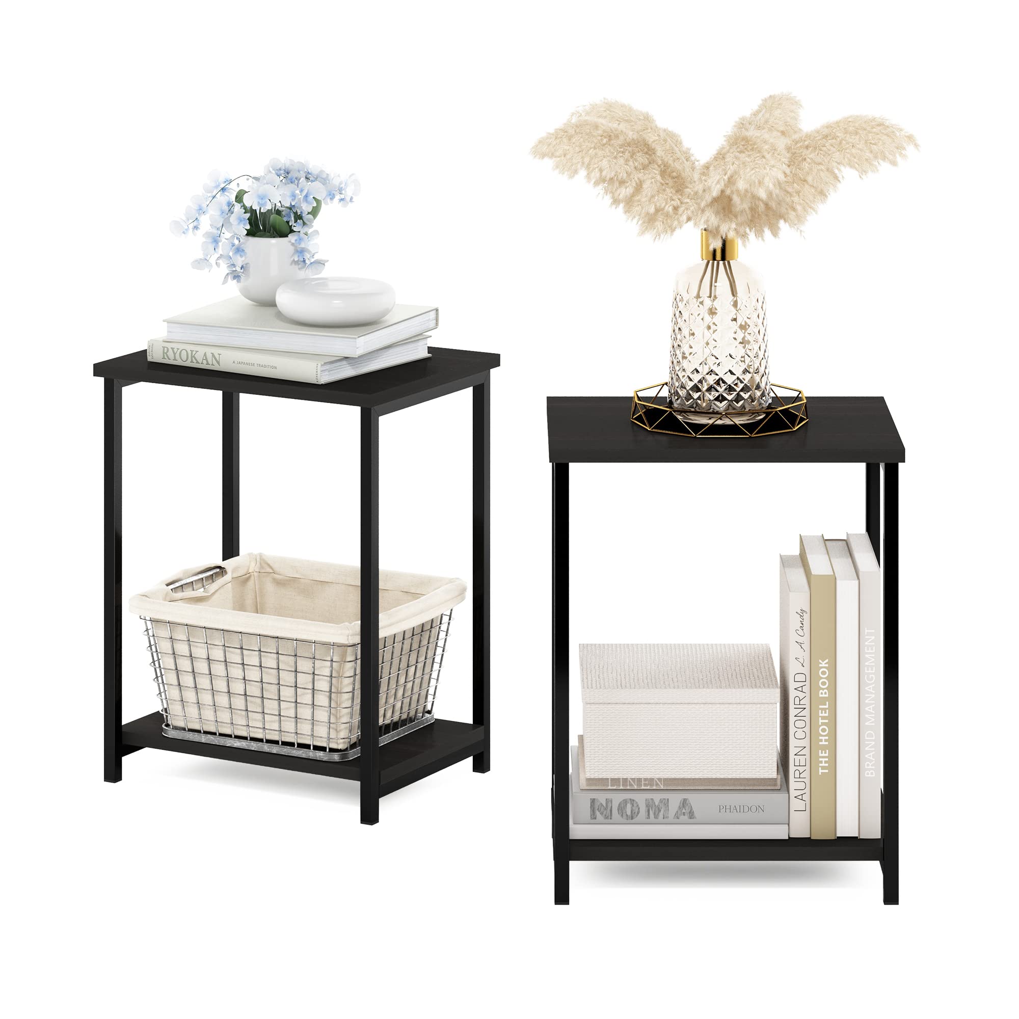 Furino Simple Side Table, Durable Metal Frame, Set of 2, Color: Espresso, Width 15.2 x Depth 11.7 x Height 19.7 inches (38.6 x 29.8 x 50 cm)