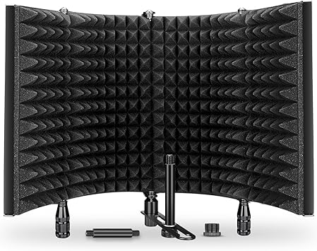 Aokeo Studio Recording Microphone Isolation Shield, Pop Filter.High density absorbent foam is used to filter vocal. Suitable for blue yeti and any condenser microphone recording equipment