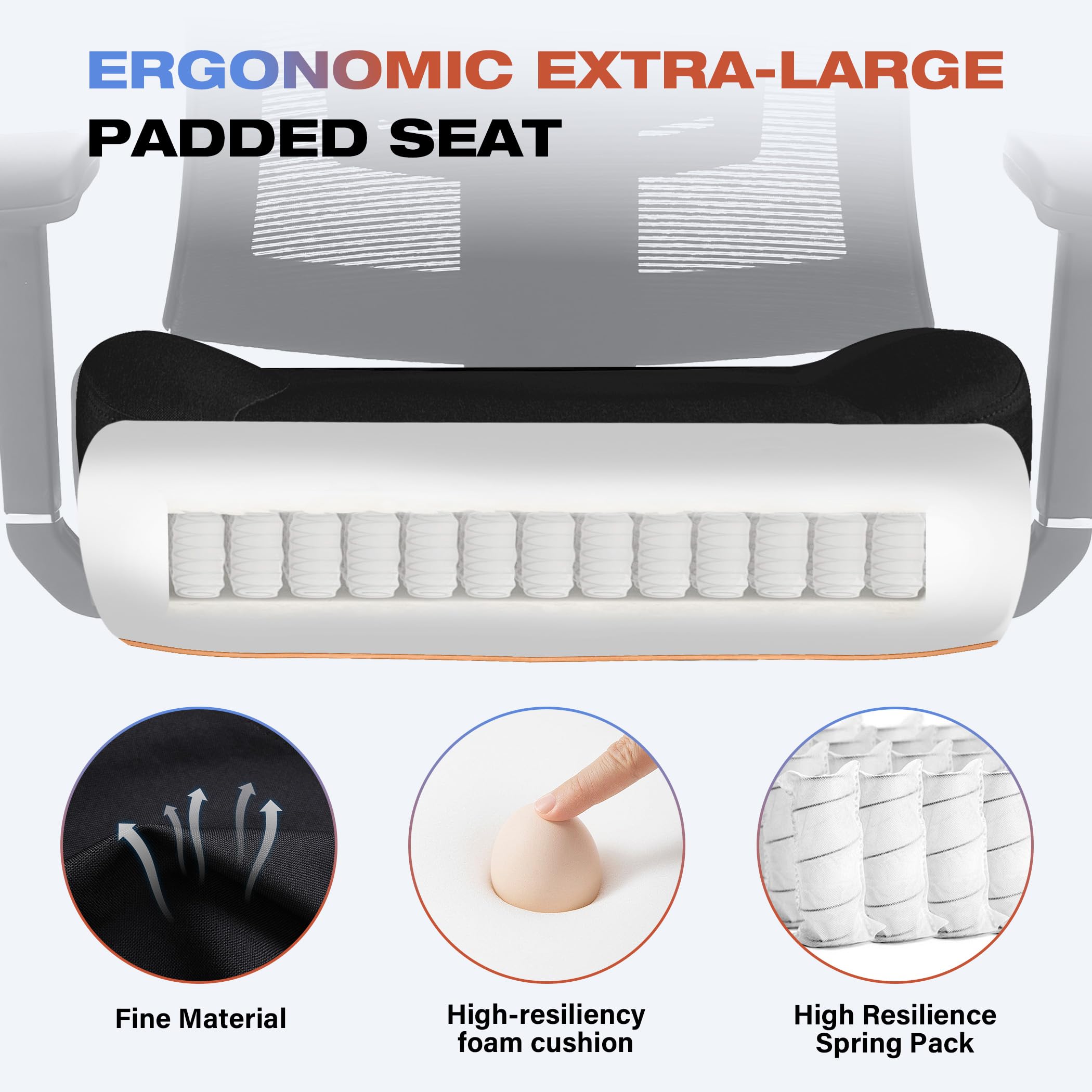 Big and Tall Office Chair 600lbs with Lumbar Support for Eight Hour Daily Work Ergonomic Mesh Desk Chair Widen 3D Cushion for Reading, Gaming