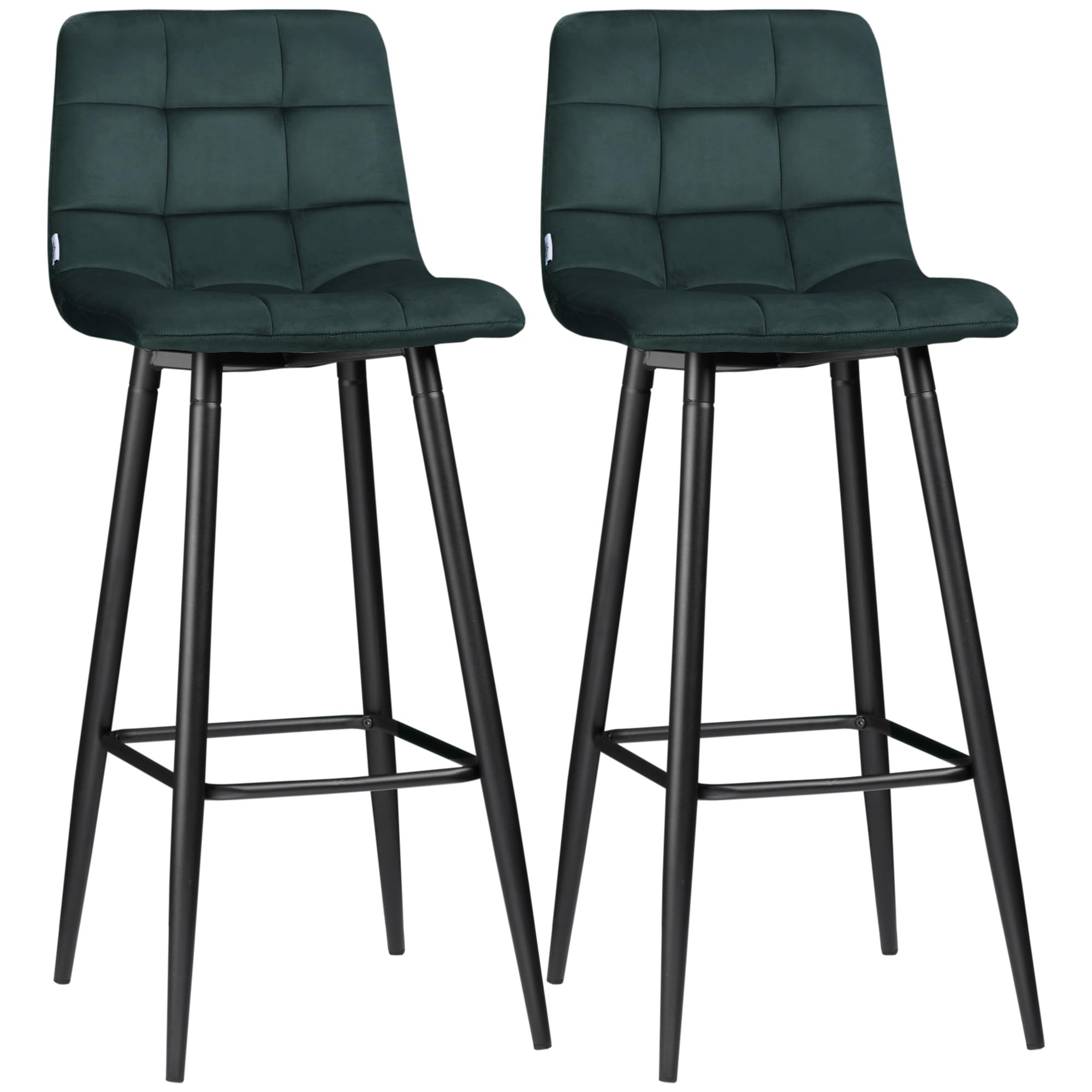 HOMCOM Juego de 2 Taburetes Altos de Cocina con Respaldo Reposapiés Verde