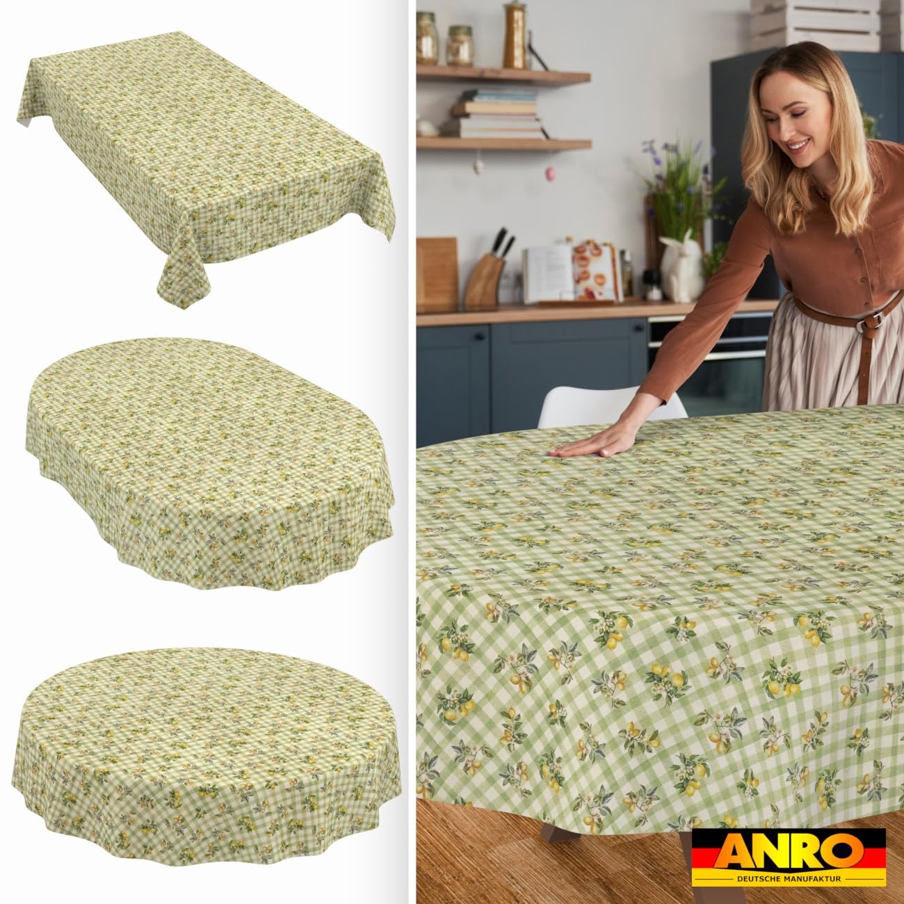 ANRO Mantel de Mesa Limones 70% Algodón 30% Poliéster | Antimanchas Interior Exterior Cocina Jardín Bordes Cortados 240x140 cm