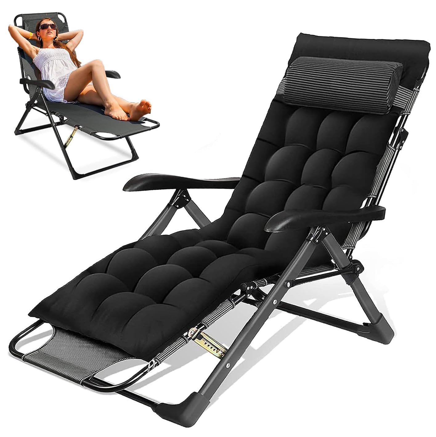 Ogimeka Sun Loungers for Garden Recliner Garden Chairs with Pillow, Outdoor Lounge Chair, 5-Position Adjustable Sunloungers for Beach Lawn Camping Pool, Indoor Outdoor