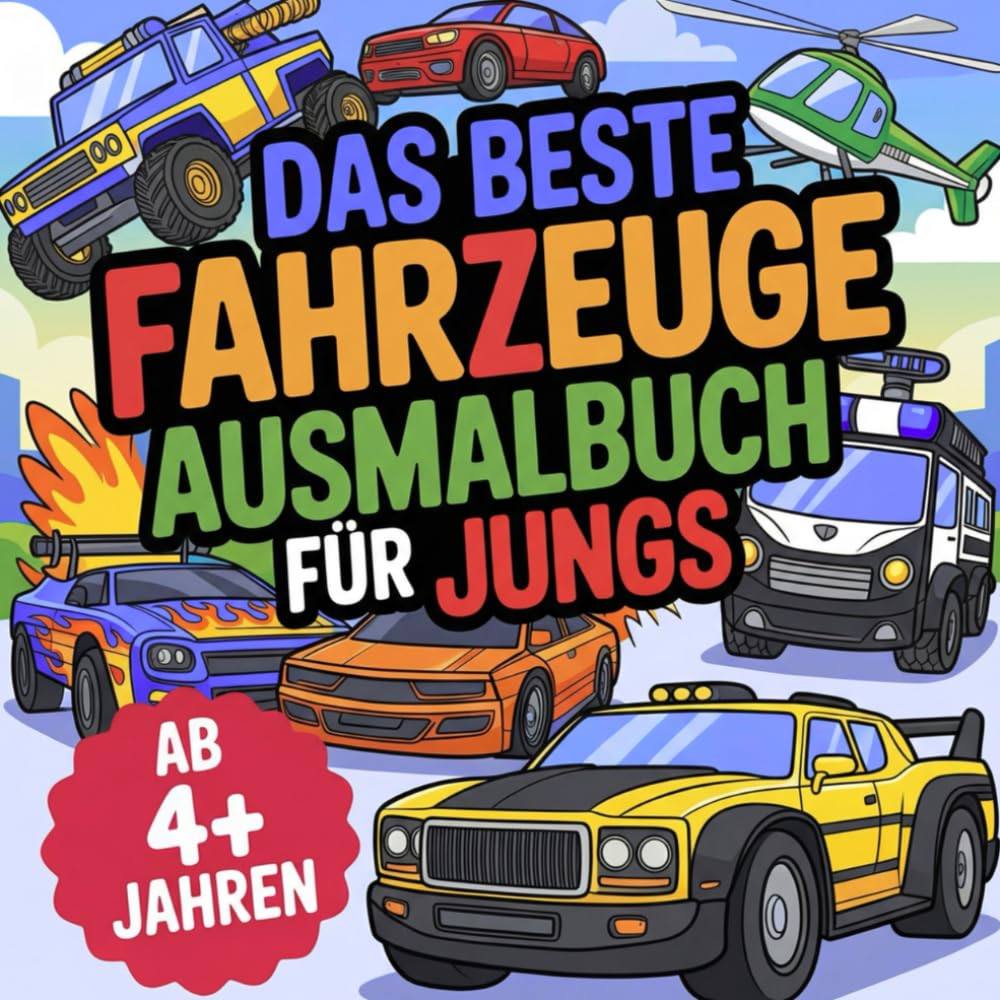 Das beste Fahrzeuge Ausmalbuch für Jungs ab 4 Jahren mit 36 tollen Ausmalbildern