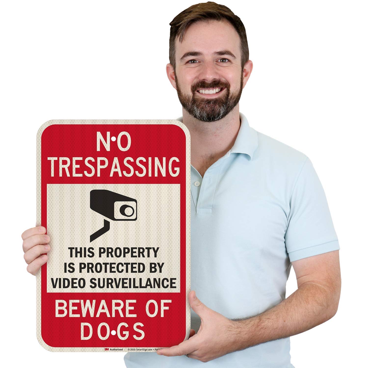 SmartSign - T1-1095-HI_12x18 No Trespassing - Property Protected By Video Surveillance, Beware Of Dogs Sign By | 12" x 18" 3M High Intensity Grade Reflective Aluminum Black/Red on White