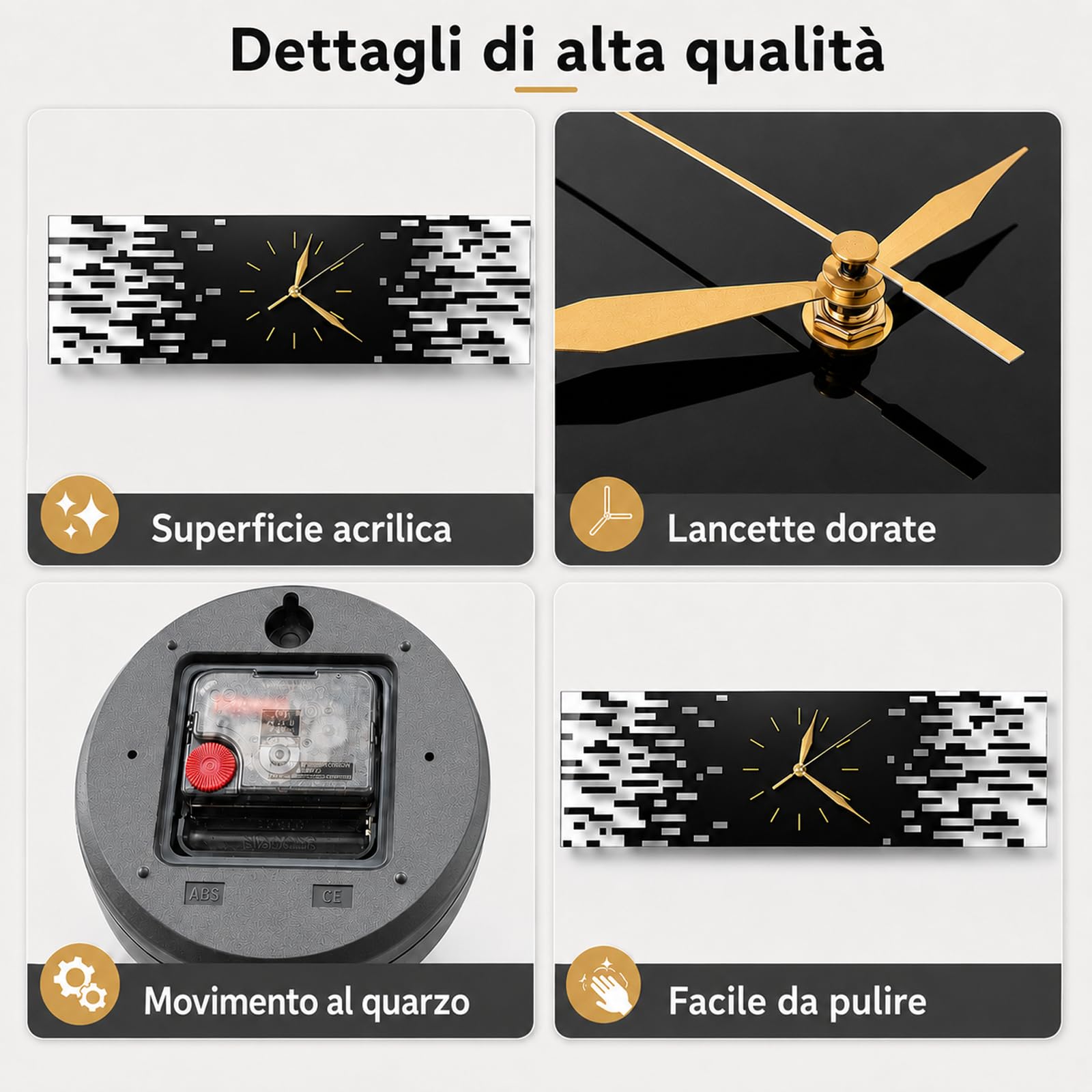 LANMOU Orologio da Parete Moderno, Rettangolare Silenzioso, 50x15cm | Orologio da Muro in Acrilico dal Formato Orizzontale, per Soggiorno, Corridoio o Ufficio interno, Nero e Bianco