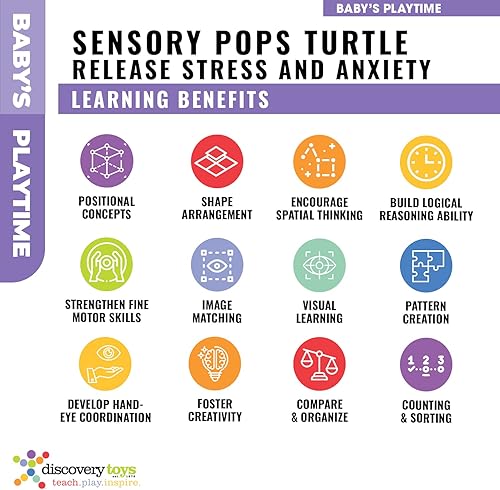 Miniatura 5 de Discovery Toys Sensory POPS Turtle | Juguete sensorial antiestrés para reventar burbujas | Juguete masticable para presionar y reventar, regalo para