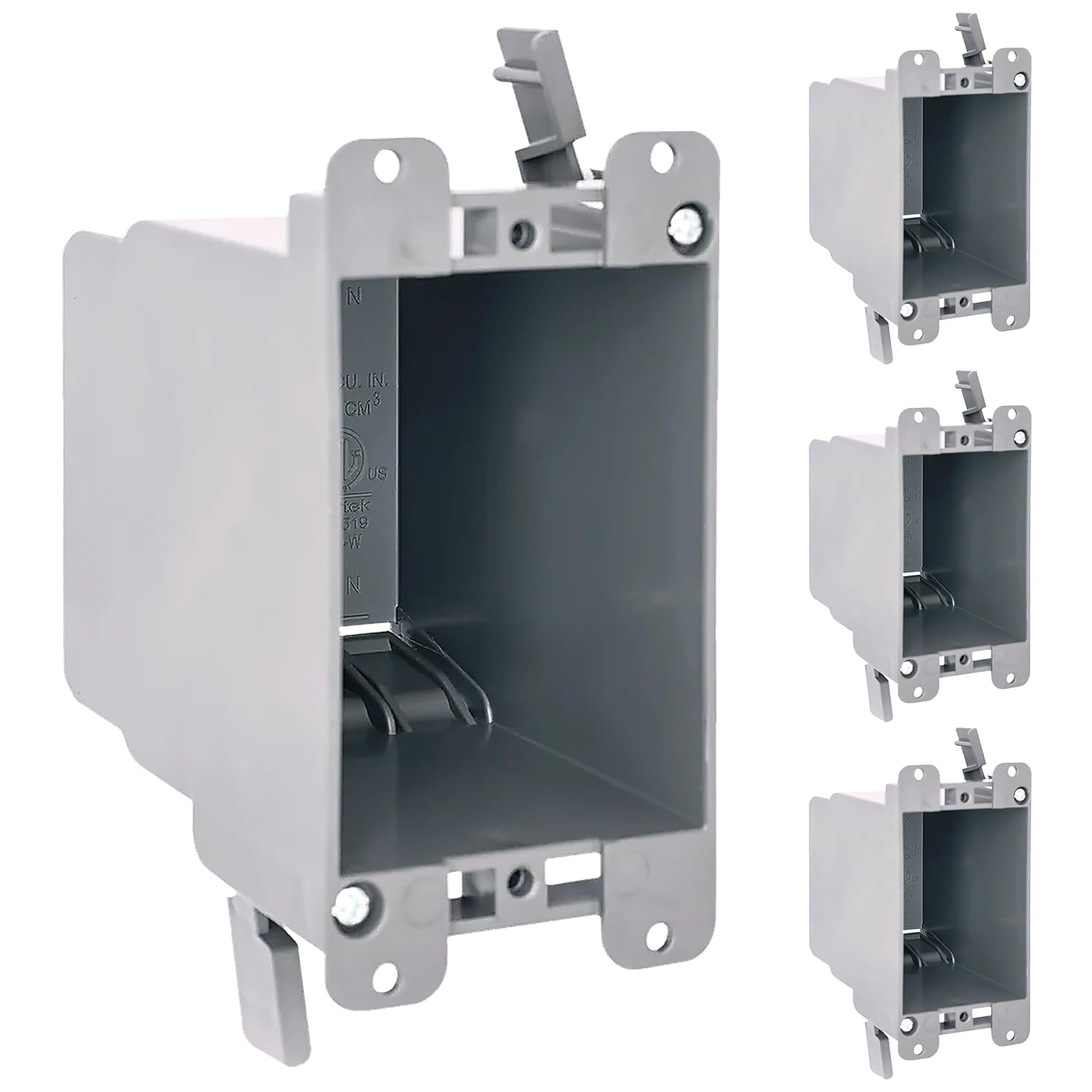 OHLECTRIC 1-Gang Old Work Outlet Box, 20 Cu.in (4-Pack) Single Gang PVC Electrical Box Swing Clamp Mounting, Non-Metallic PVC Plastic Construction Boxes for Masonry Walls, ETL Listed