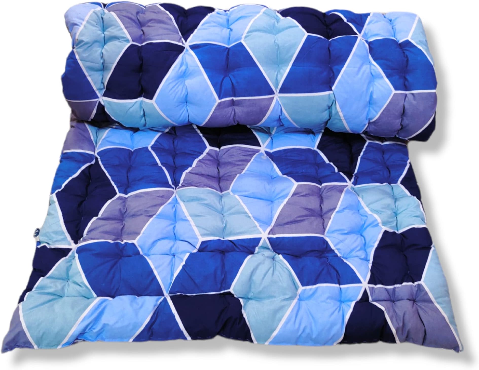 Soft Cotton Quilt | Foldable Movable Picnic Light Weight Filled Single Firm Mattress| Gadda (3D Design Printed, 1 Sleeping Capacity, 3 x 6 ft or 72 x 36 Inches) (Shades of Blue)