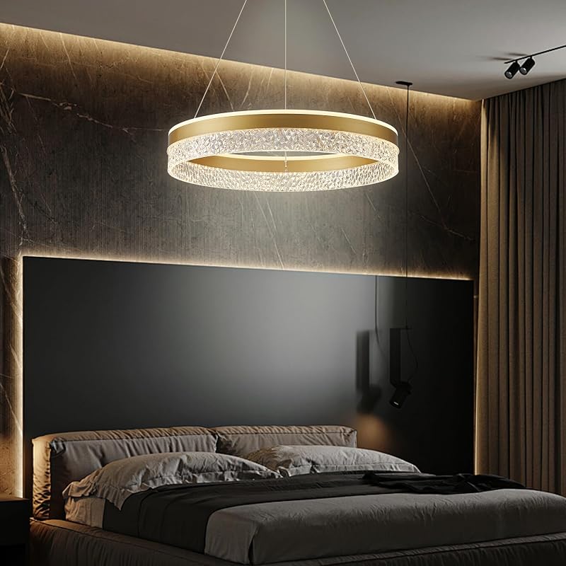 KSIBNW Arany LED Függőlámpa - 60W Dimmelhető Modern Mennyezeti Világítás 50cm Átmérővel, Távirányítóval és Applikációval Étkezőbe, Nappaliba