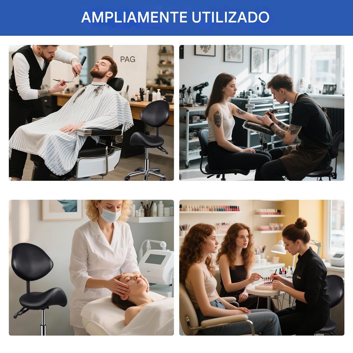 Genérico Taburete Tipo Silla De Montar con Respaldo, Taburete con Ruedas, Taburetes Giratorio con Ruedas, Ta-burete De Trabajo De Altura Ajustable, Taburetes De Cocina, Spas Y Clínicas, 93-105 Cm