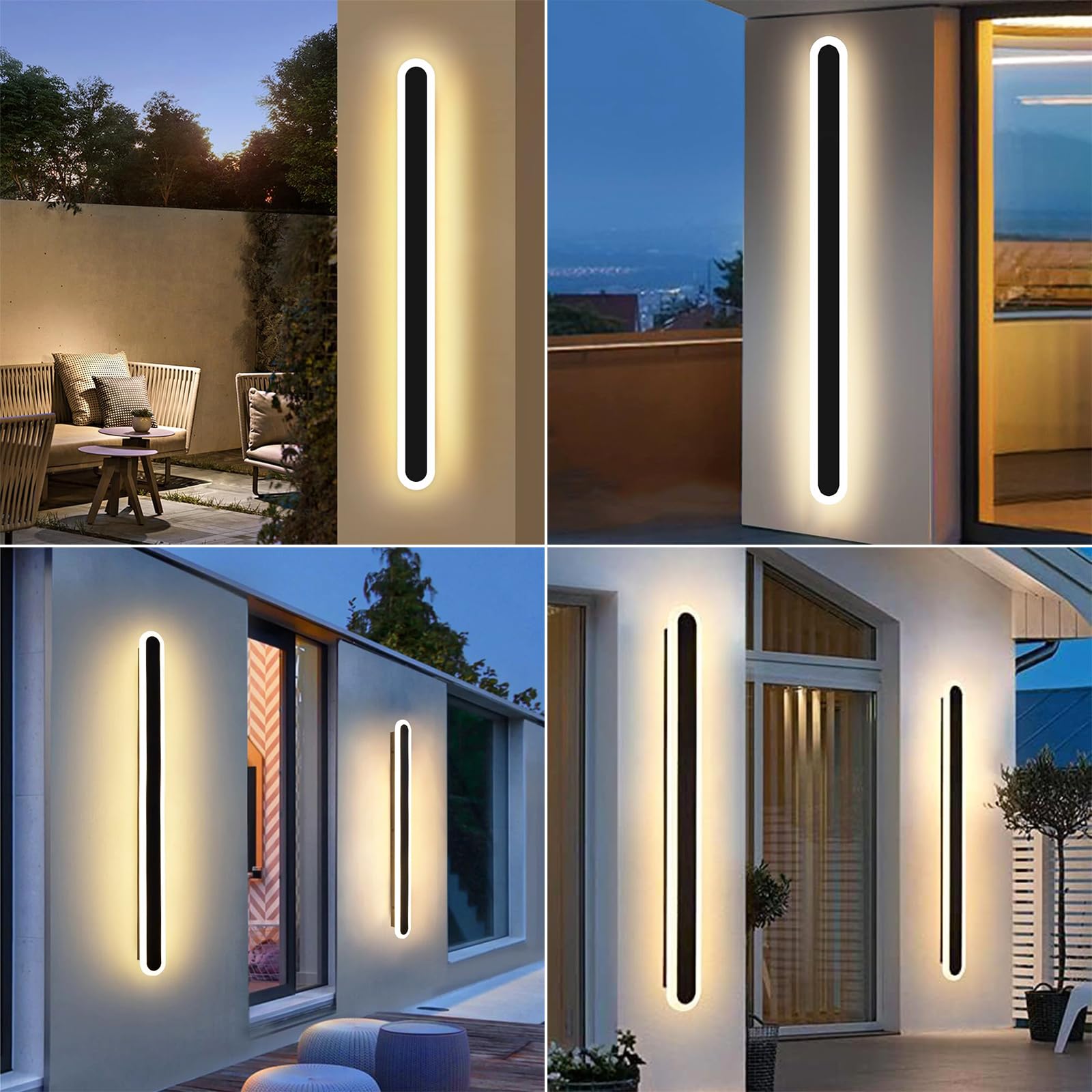 120CM/25W Aplique Pared Exterio LED con Control Remoto | Regulable 10%-100%,3000K-6000K Lampara de pared Largo Impermeable Exterio para Villa Jardines Terrazas Balcón,Negro,110-240V
