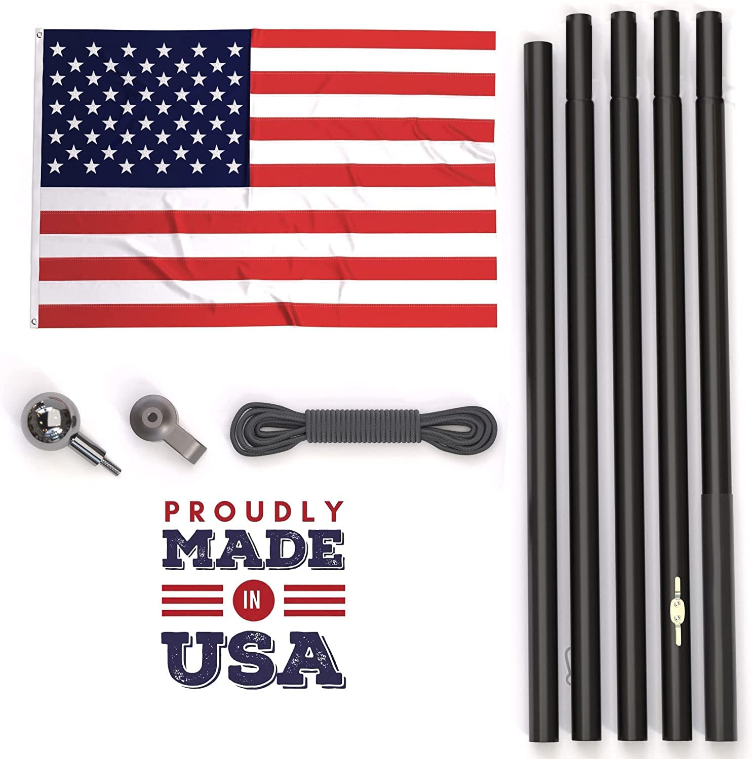 18FT Heavy Duty Flag Pole Kit for Outside – Tough US Steel Flag Poles for Outdoors in Ground All American Pole with 4x6 Embroidered Flag for Residential and Commercial – Made in USA by Rushmore