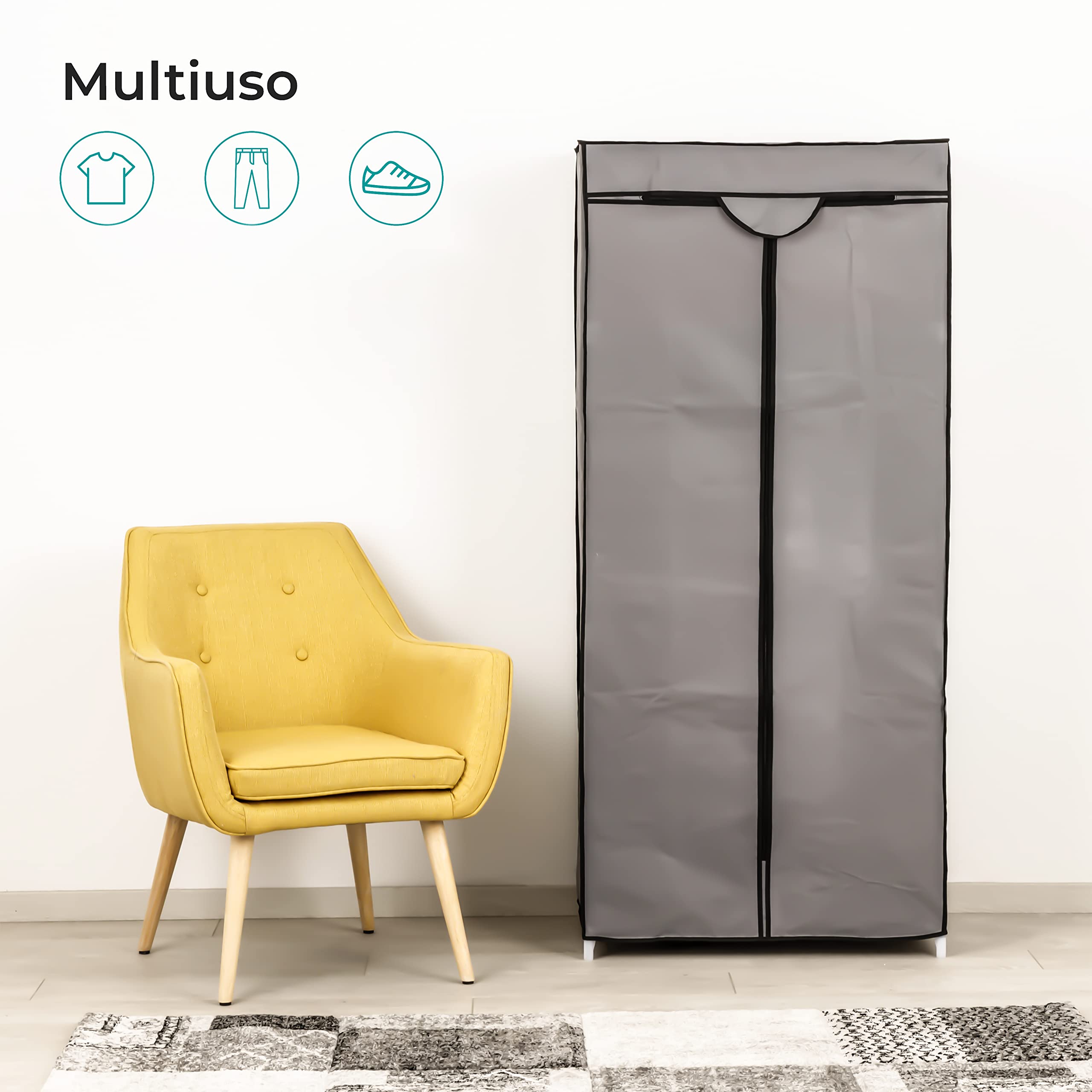 Armadio In Tessuto Pieghevole 74x50x172 Cm - Salvaspazio, Copertura Antipolvere, Per Camera, Bagno, Soggiorno