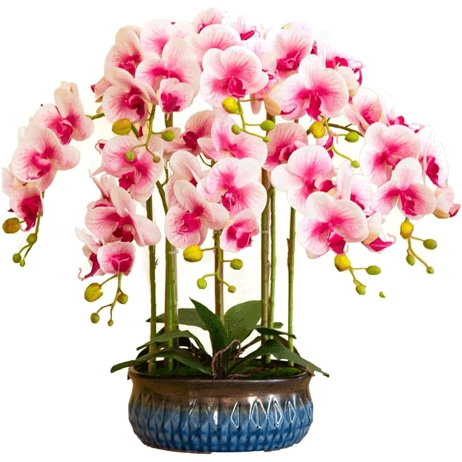 XDLEDMKIZ Faux Orchids Artificial Flowers Bendable Design Realistic Fake Floral Potted Plant Flower Arrangement Dining Room