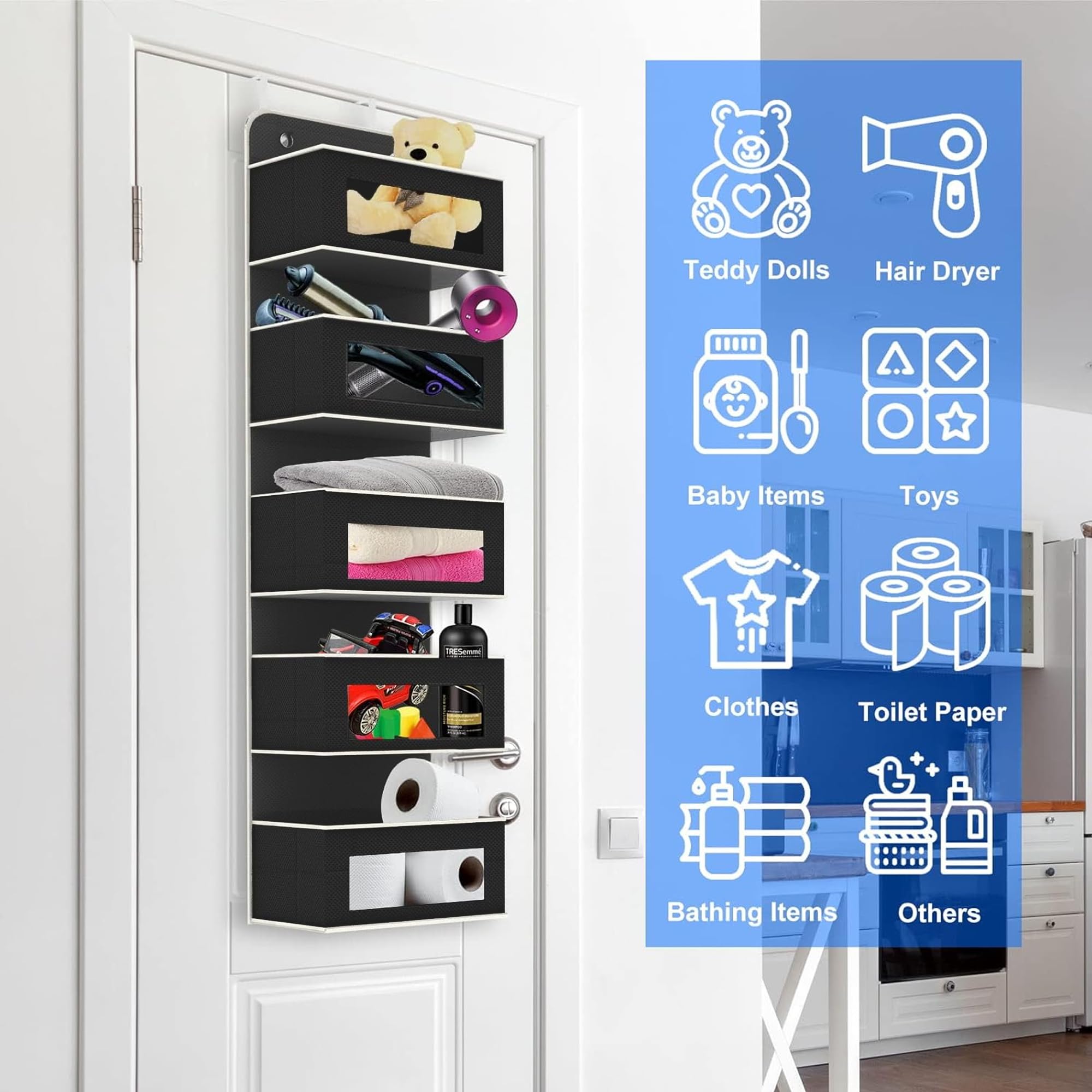 plastific 5 Tier Hanging Wardrobe Storage Shelf Organiser Breathable Closet Pockets Unit Cupboards Shelves Foldable for Clothes Sweaters Shoes Accessories (5 Tier Hanging Storage - Image 4