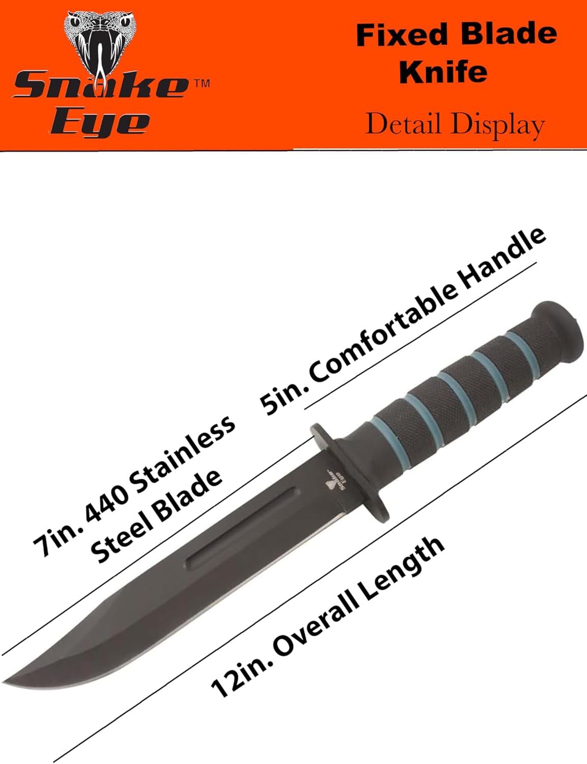 Snake Eye Tactical 12-Inches Heavy-Duty Fixed Blade-Hunting-Outdoor Survival-Knife (Black-Plain)