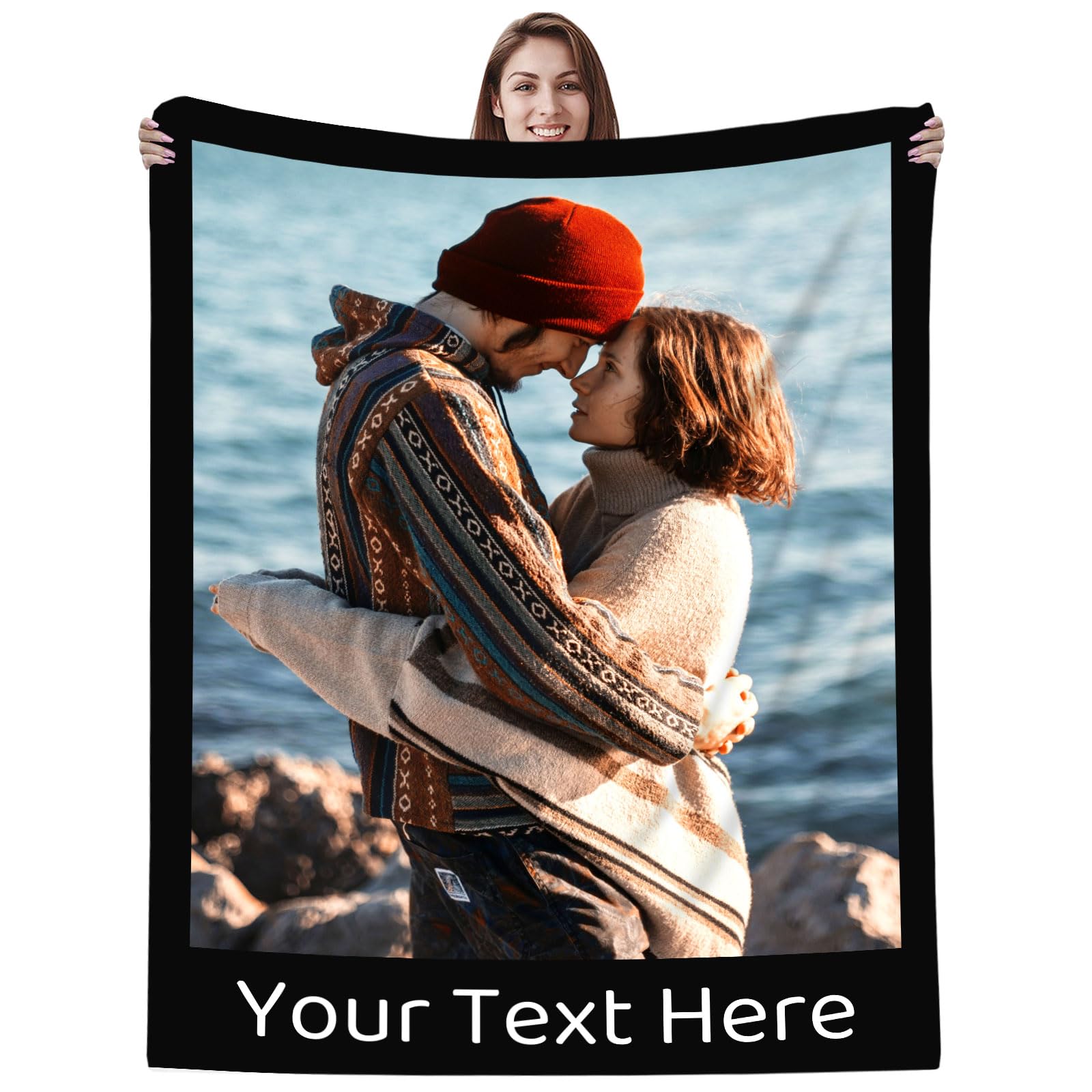 NIBESSER Personalised Photo Blanket with Text - Flannel Throw Blanket for Adults, Couples, Women & Men (100x127cm) — image 1