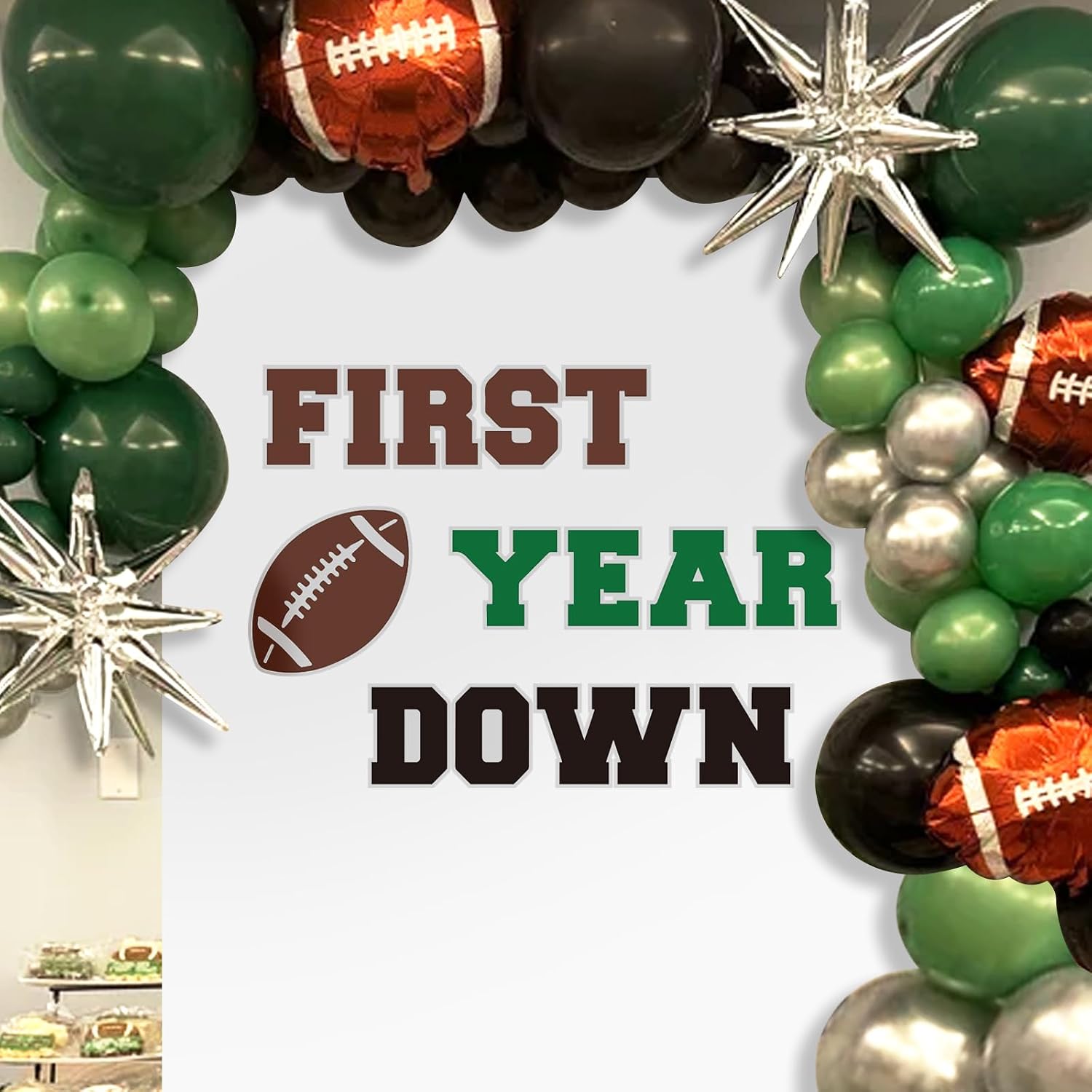 First Year Down Decal - Football Birthday Backdrop Sign, Boy 1st Birthday Party Decor