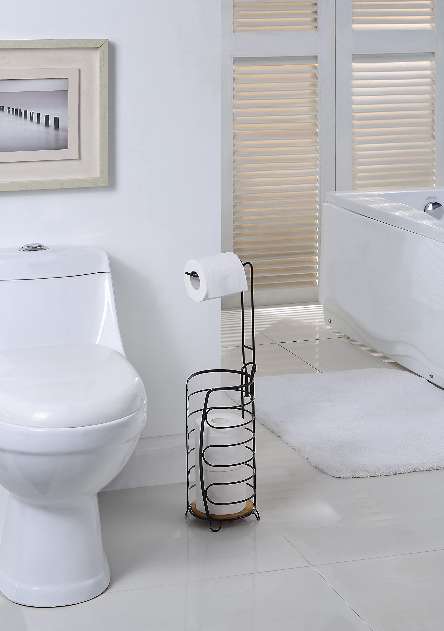 SunnyPoint Freistehender Toilettenpapierhalter – Mit Gewichtetem Boden, Für Jumbo & Standardrollen | Keine Montage, 61,5cm Hoch