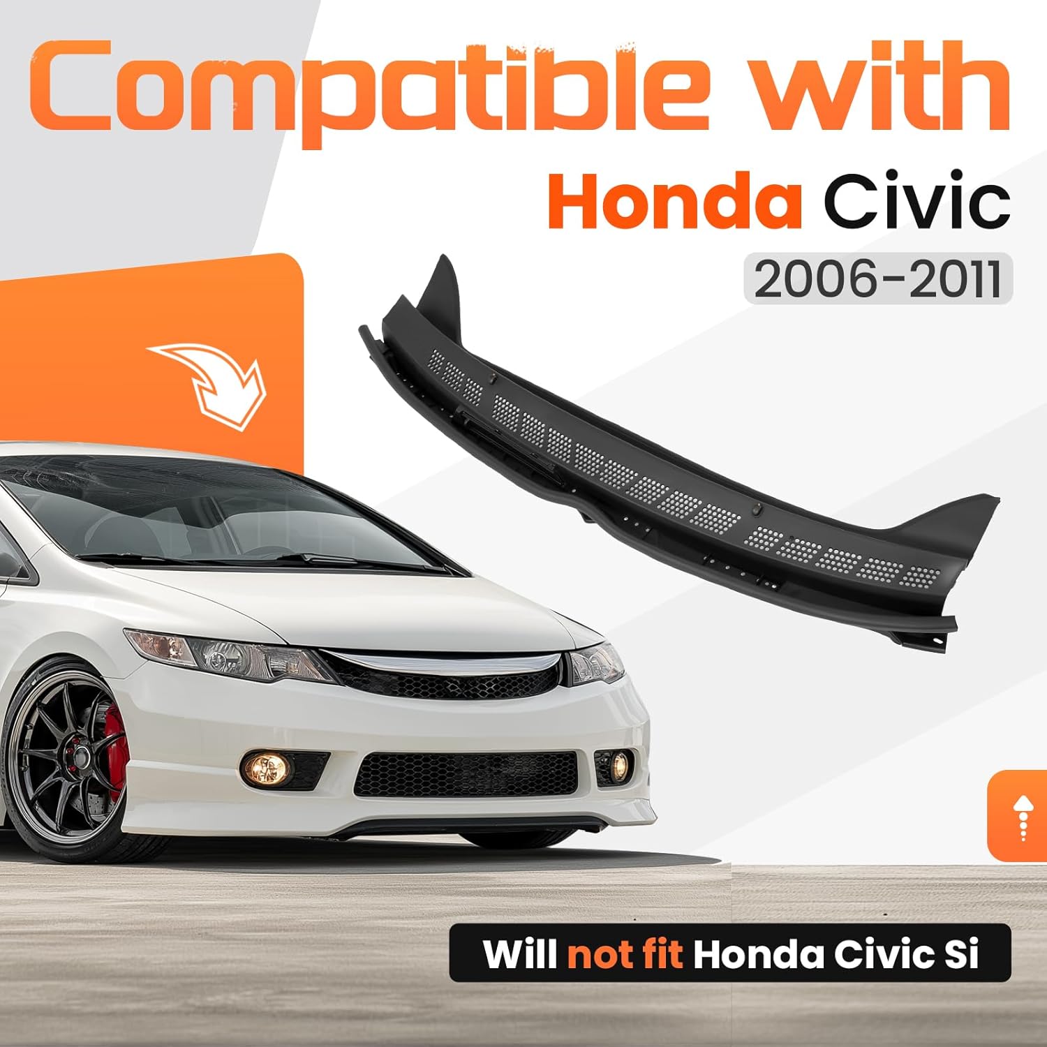 Windshield Wiper Cowl Panel Compatible with 2006-2011 Honda Civic Excluded Si, Replacement for 74200SNAA00 Air Inlet Window Cover Cowl Top Front Center Textured Black Plastic PP