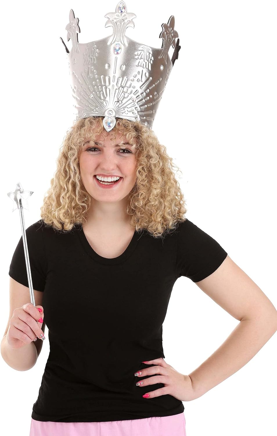 elope Glinda Crown & Wand Costume Accessory Kit - Metallic Crown with Faux Gems, 12-Inch Wand