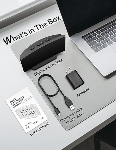 Miniatura 7 de GOLOZA Reloj despertador digital para dormitorios, reloj digital con diseño curvo moderno, números LED azules llamativos, 5 niveles de