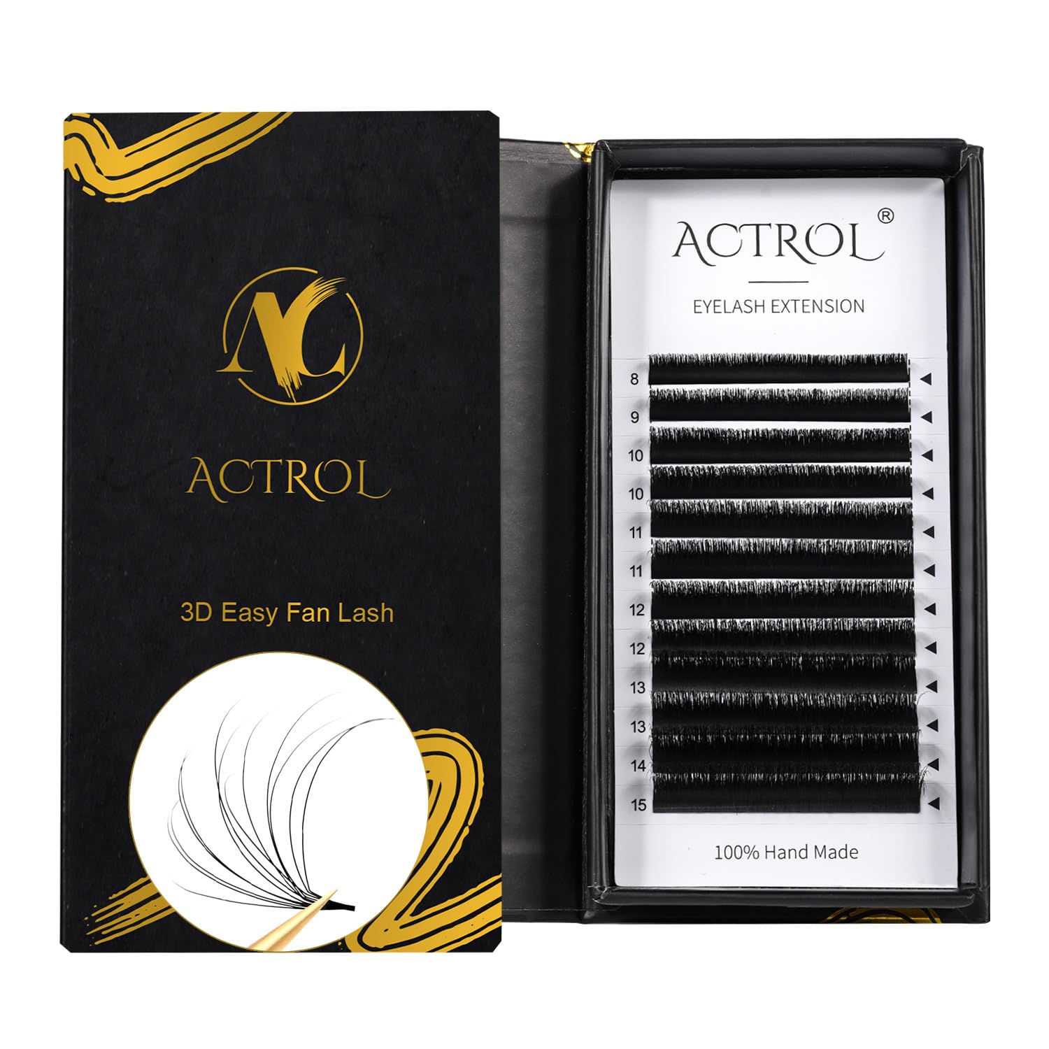 ACTROL 3D Easy Fan Lashes 0.05 C Curl 8-15mm Mixed Eyelash Extensions Tray, Self Fanning Volume Lashes, Faux Mink