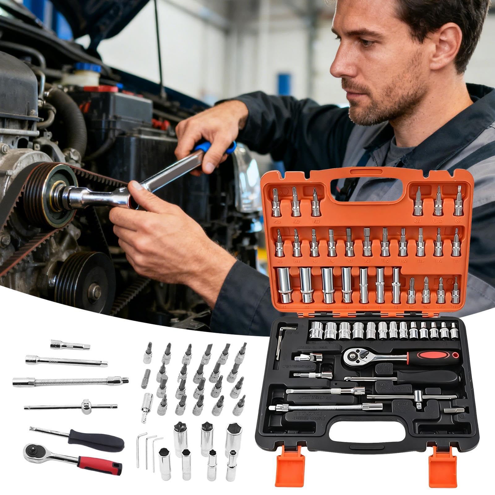 Set Di Chiavi A Con Scatola Di Immagazzinamento 53 Pezzi Utensile In | Chiave A Cricchetto Per Manutenzione Domestica Per Impianti Idraulici E Attrezzature Meccaniche