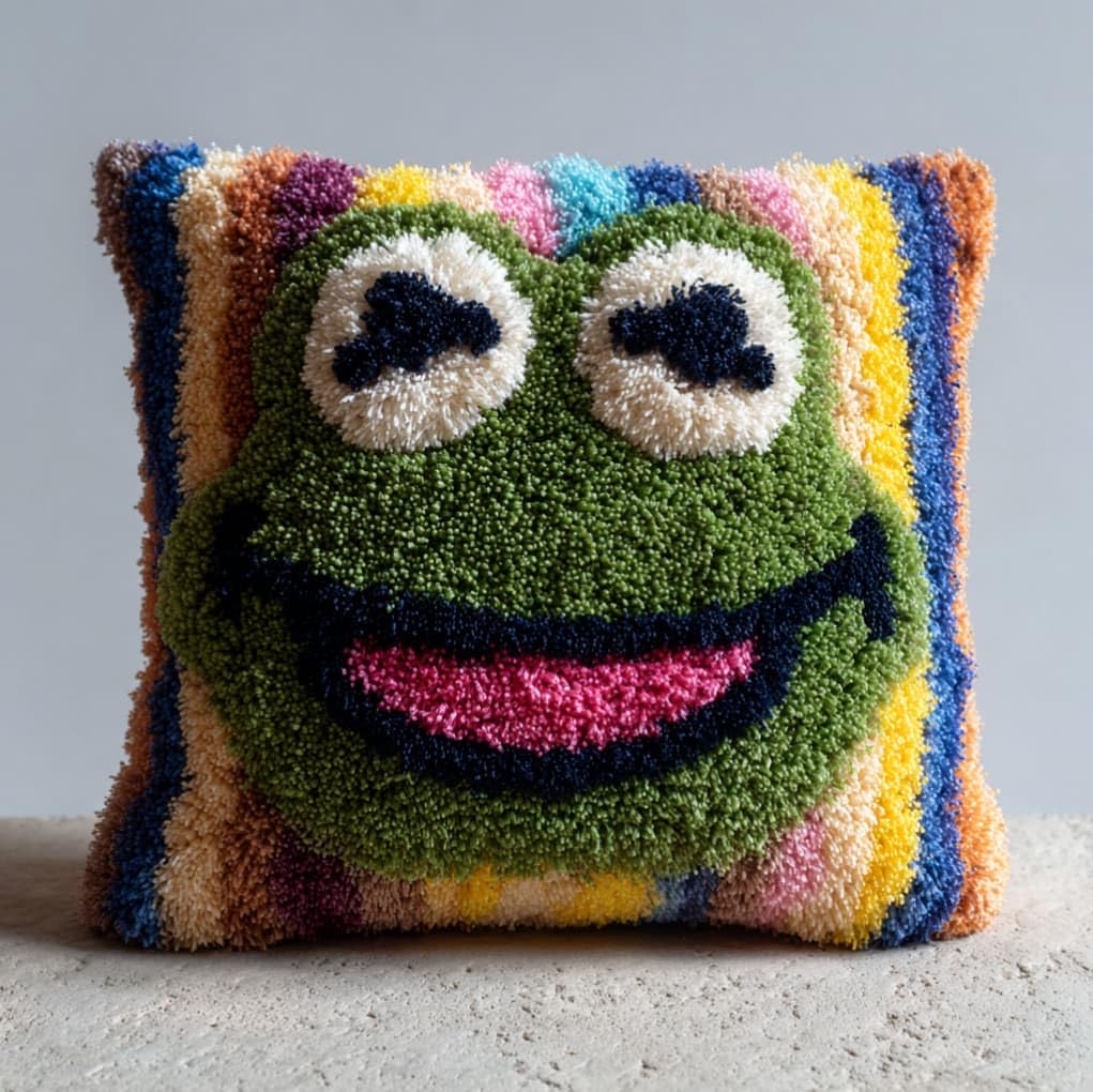Axiangzik Frog Diy Latch Hook Pillow Kits For Adults,