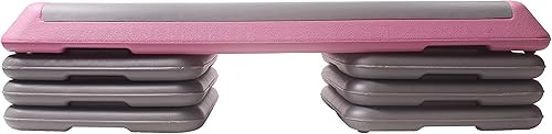 Miniatura 2 de Plataforma escalonada ajustable de 43 pulgadas con elevadores incluidos para ejercicios aeróbicos, altura ajustable de 4 a 10 pulgadas, rosa y gris,