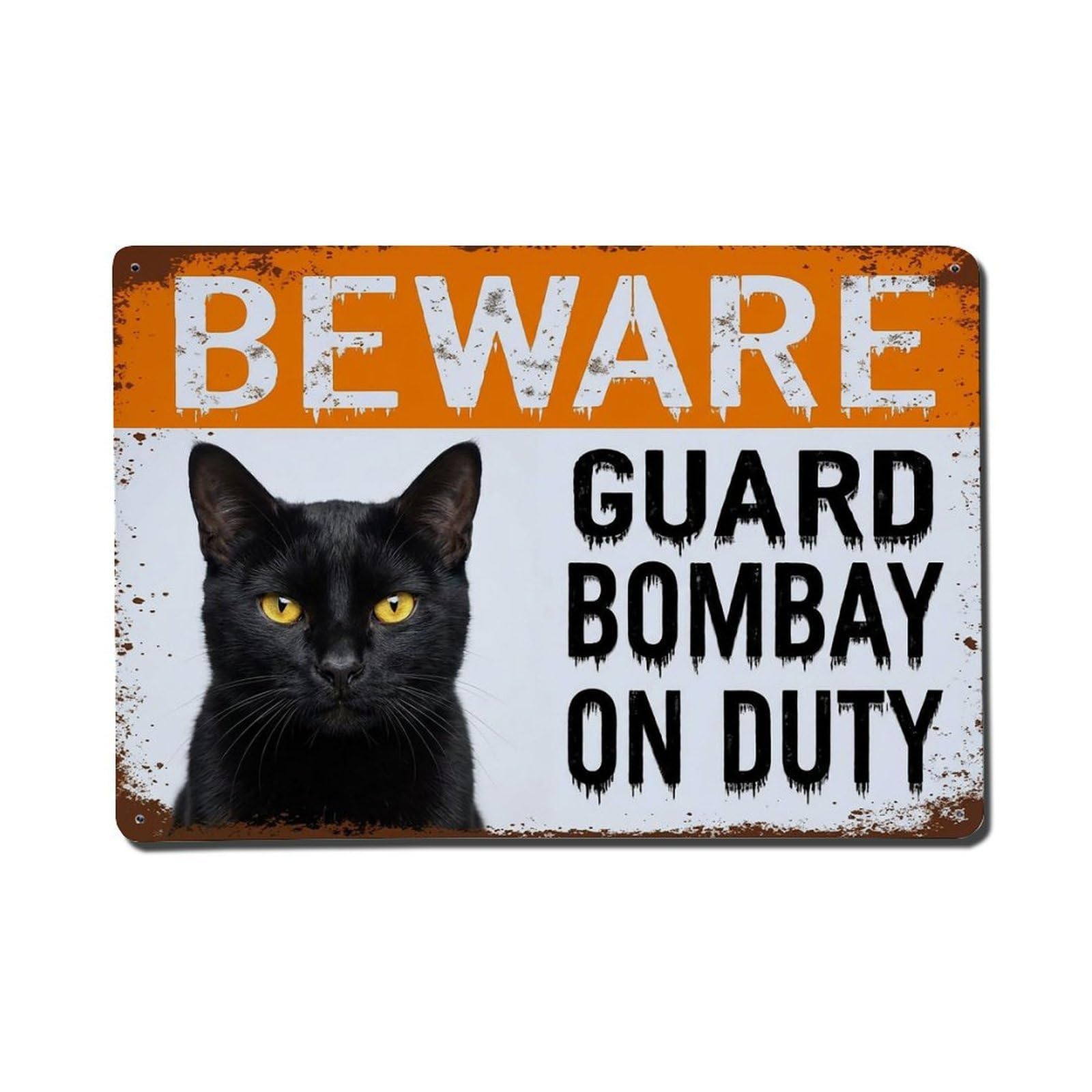 Vintage Funny Bombay Guard Beware of Cat Driveway Metal Tin Sign Plaque Wall Decor for Cafe, Club Bar, Office, Garden Metal Poster 8x12Inch