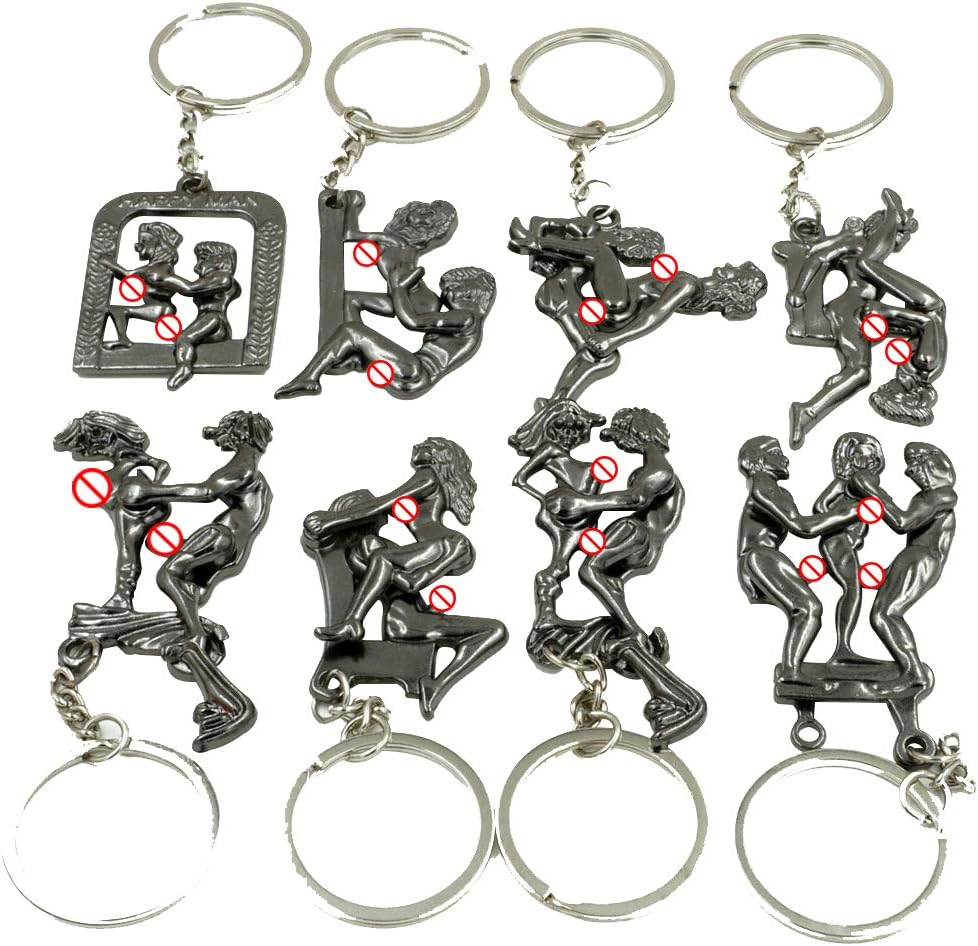 8PCS Moving Position Key Chain Man Party Gift Moving Metal Key Ring Design Key Chain Rings Charms Pandent Gift