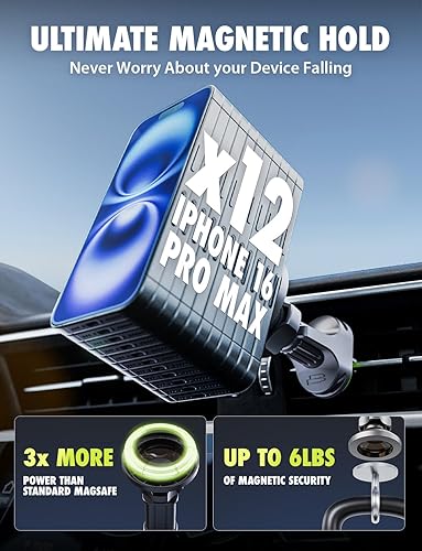 Miniatura 4 de Bracketron MagAlign Pro MagSafe - Soporte magnético para teléfono para ventilación de automóvil, soporte de teléfono con rotación de 360, operación