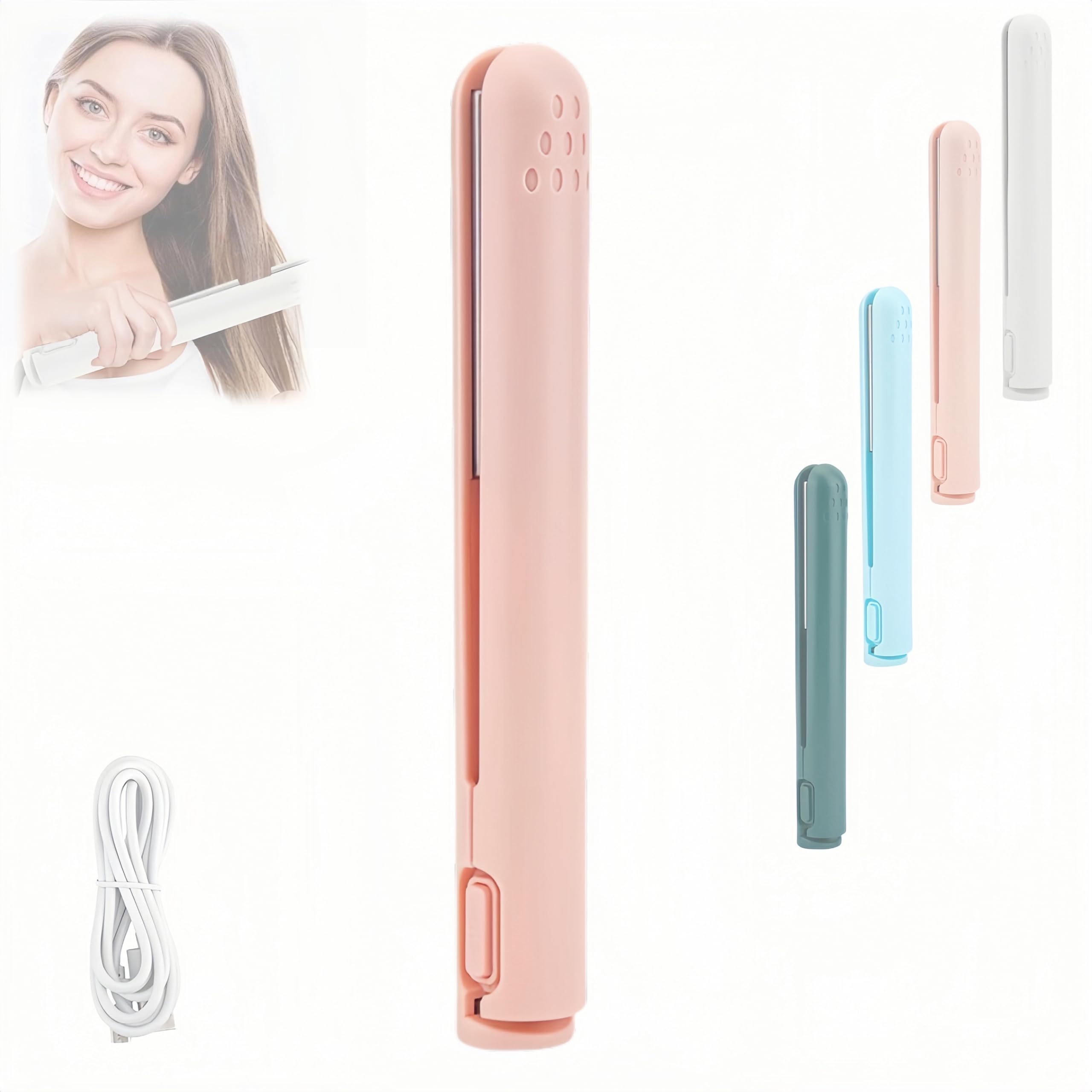 Mini Dual-Purpose Curling Iron Flat Iron Hair Straightener 2-in-1 Portable Ceramic Curling Wand USB Rechargeable Hair Curler for
