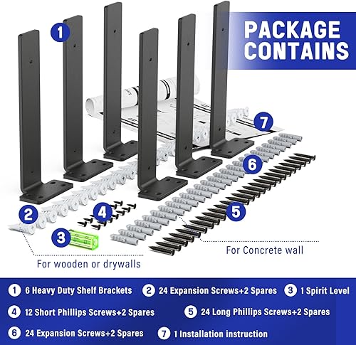 Miniatura 9 de Goovilla Soporte de estante, soportes flotantes resistentes de 10 pulgadas de largo, paquete de 6 soportes para estantes, soportes de soporte de
