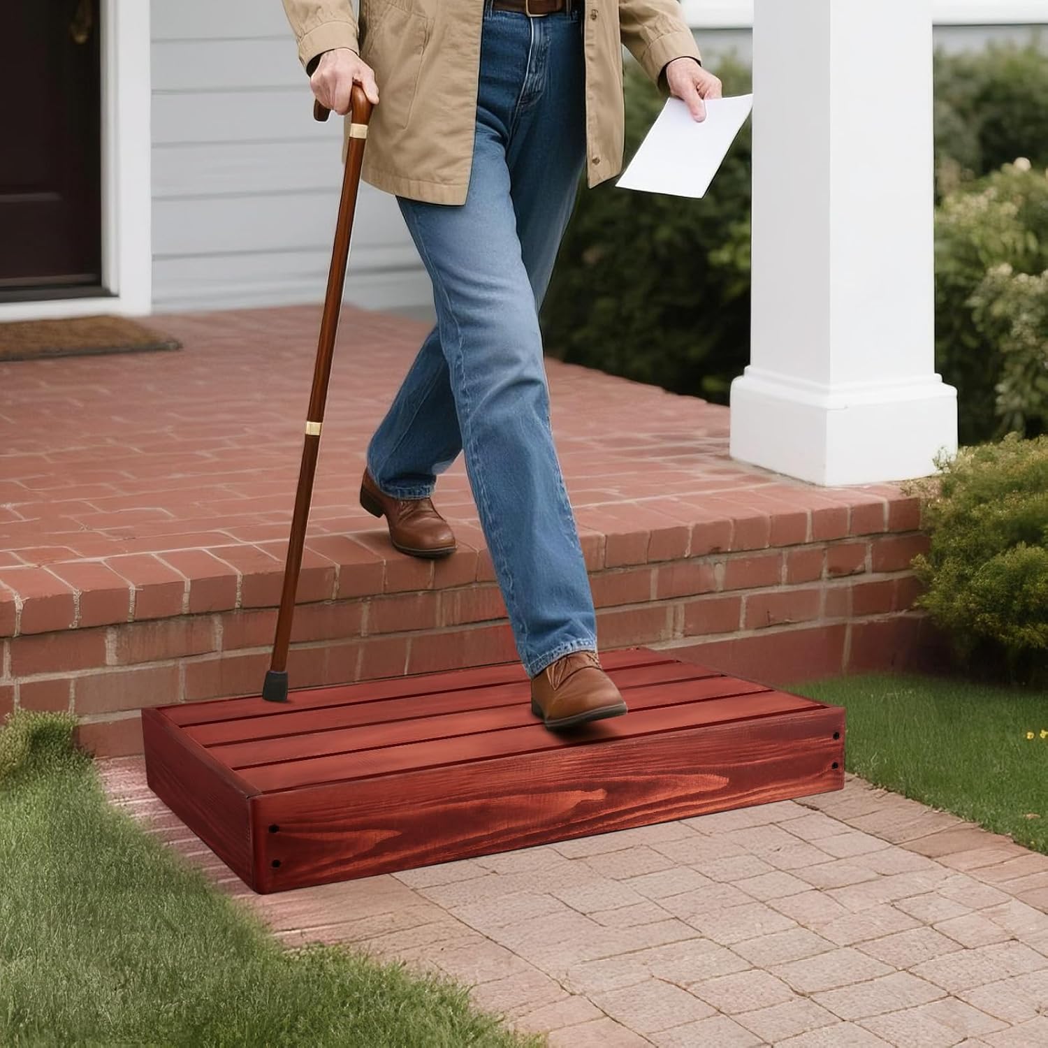 3.4" and 5.9" Adjustable Height Wood Step Stool, 100% Heartwood Step Stools, Wooden Outdoor Step, One Step Stool for Elderly, Adults, Kids (25" L X 16" W X 3.4/5.9" H)